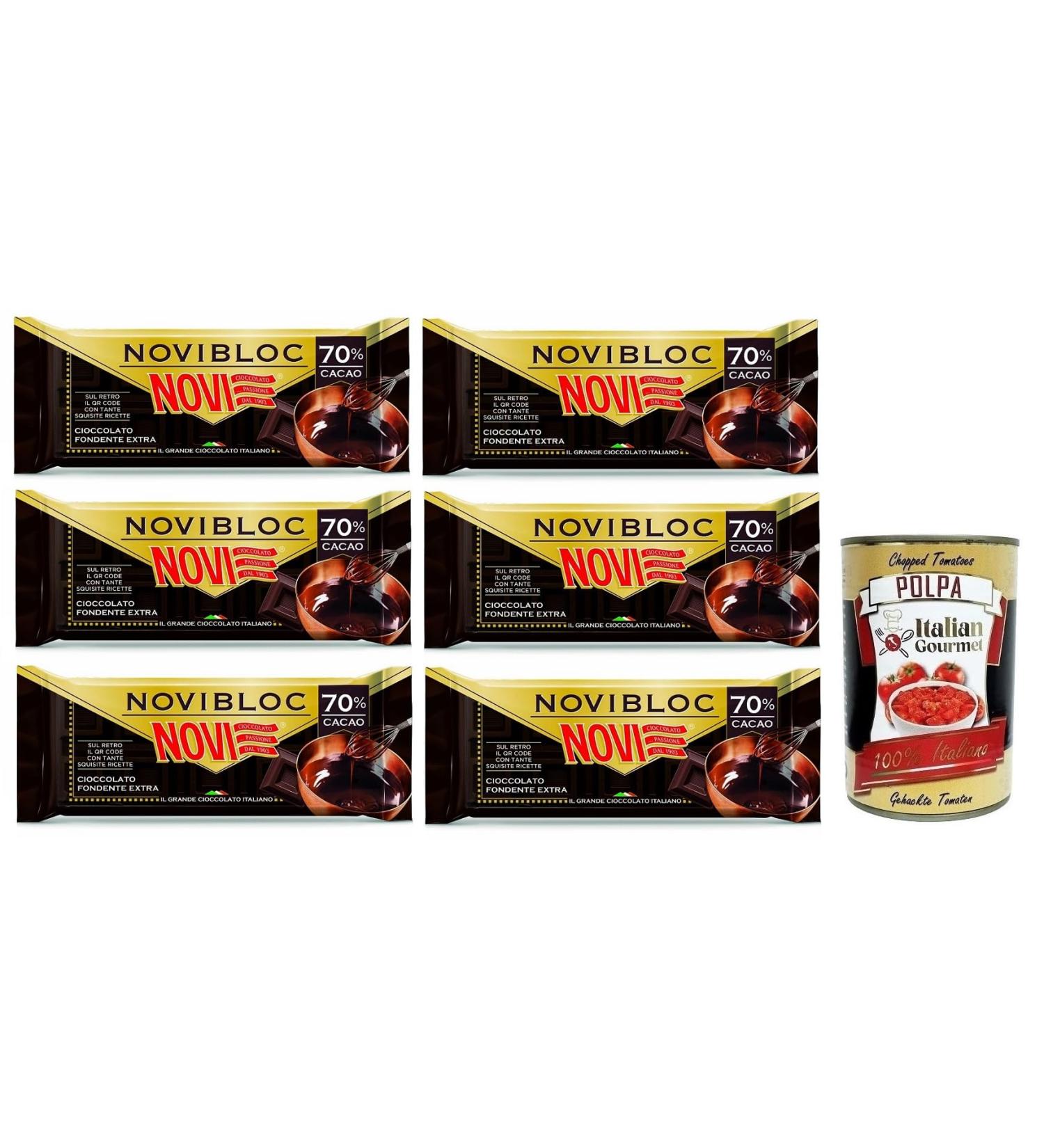 Novi Novibloc Chocolate Lot of 6 dark chocolate fondant tablets 70% cocoa 140 g + Tomato Pulp Italian Gourmet Tomato Pulp Box of 400 g - Buy Online on GoSupps.com