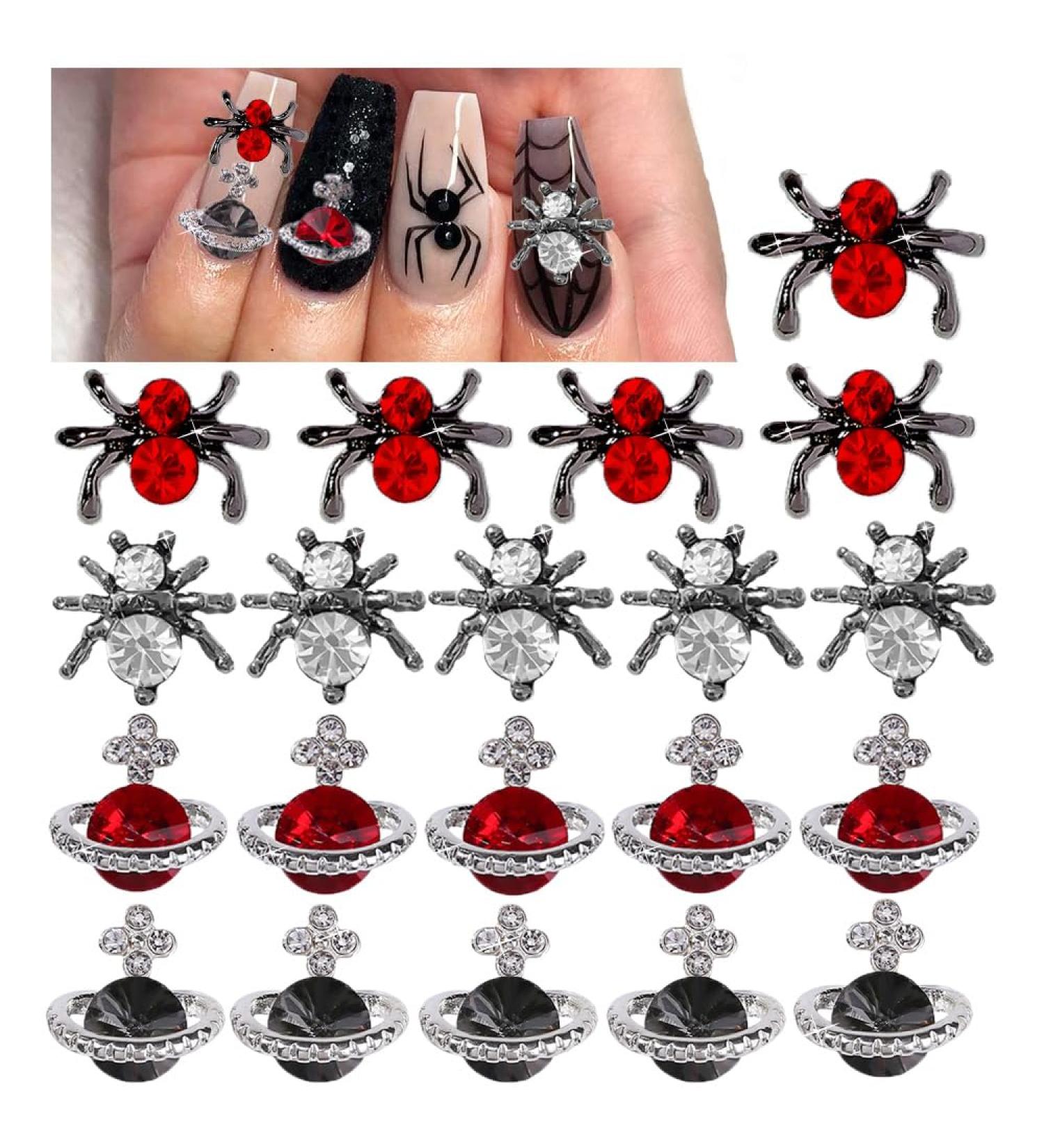 Shop Halloween Nail Rhinestones - Red Planet & Cross Shape Crystals Spider & Saturn 3D DIY Nail Decorations - Buy Online on GoSupps.com