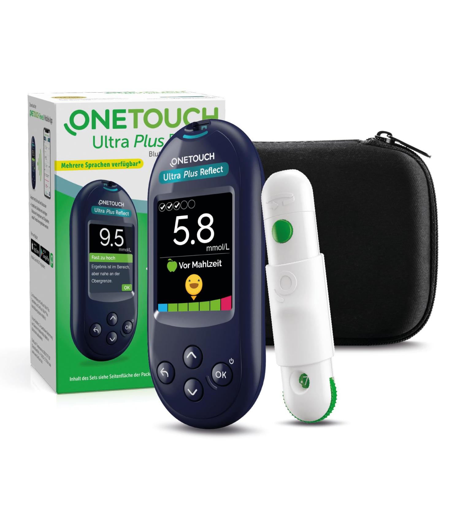 Onetouch Ultra Plus Reflect Blood Sugar Meter | Diabetes Test Kit with 10 Test Strips Stech Aid & Lancets | Accurate MMOL/L Measurement - Buy Online on GoSupps.com