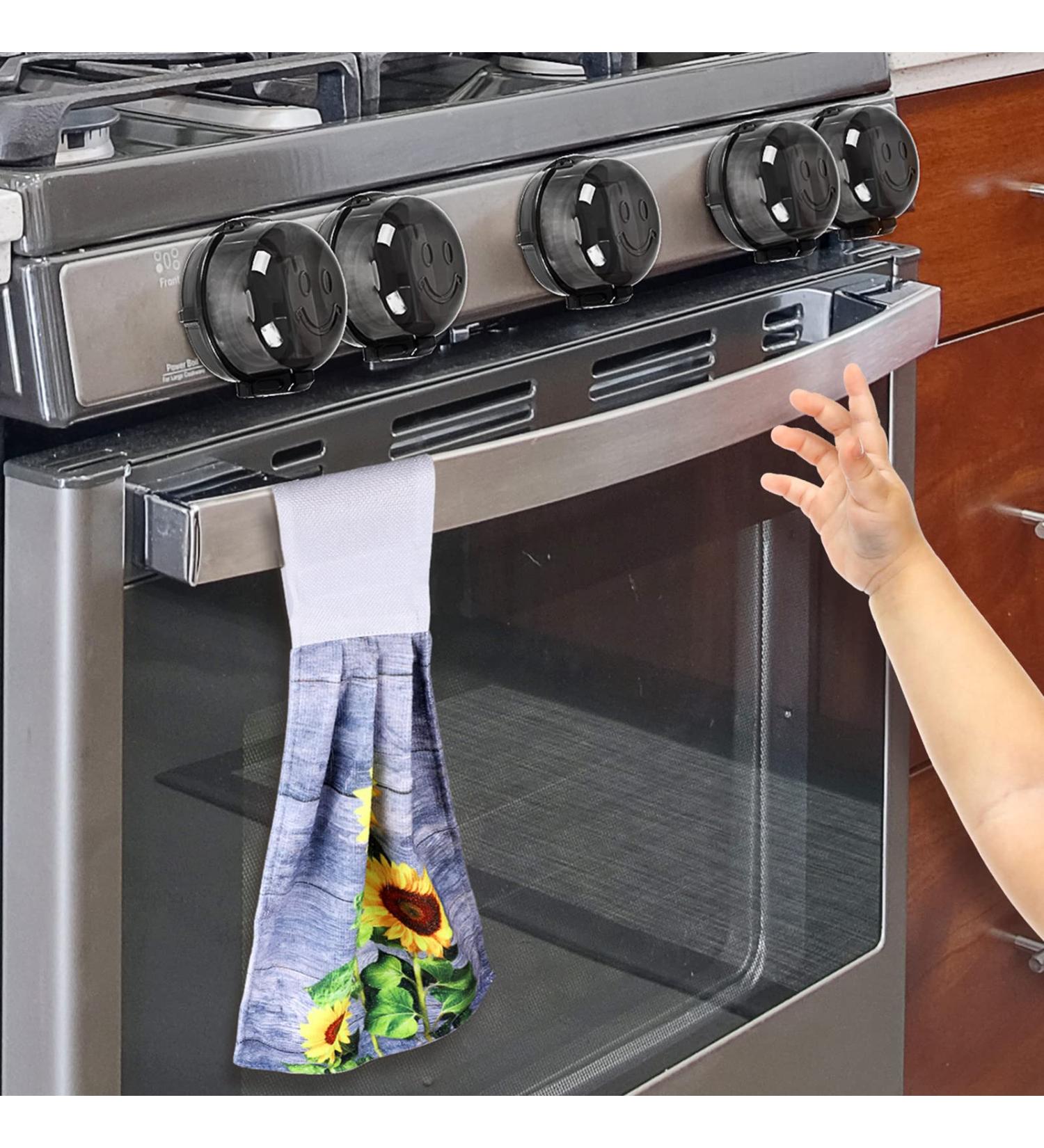 Child Safety Stove Knob Covers (5+1 Pack) - Large Universal Size, Double-Key Design - Gas Oven Knob Covers for Babies & Pets - Black - Buy Online on GoSupps.com