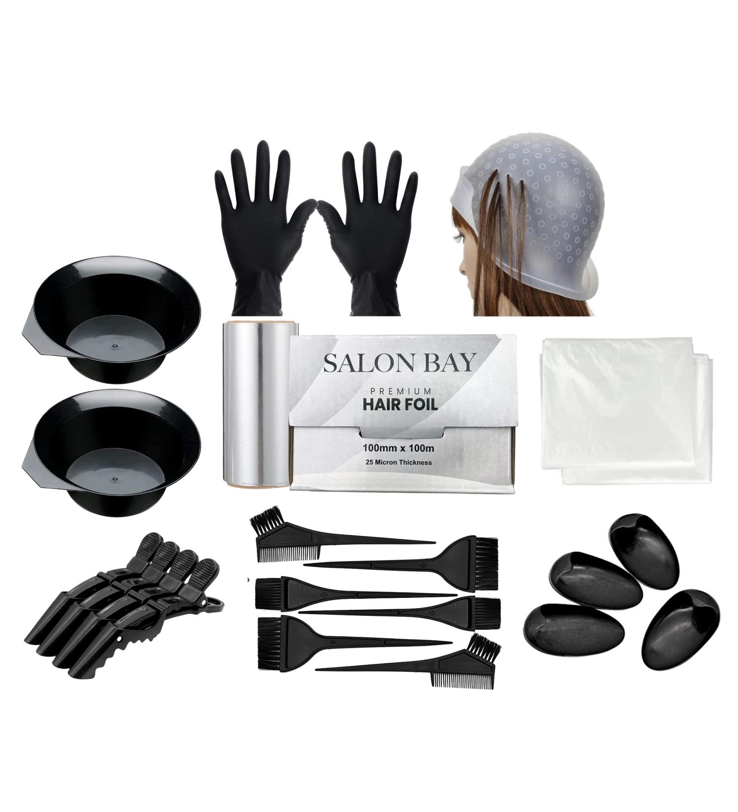 SALON BAY Hair Coloring Dyeing Kit - 22 Pieces | Premium Hair Foil & Tinting Tools for DIY & Professional Use - Buy Online on GoSupps.com