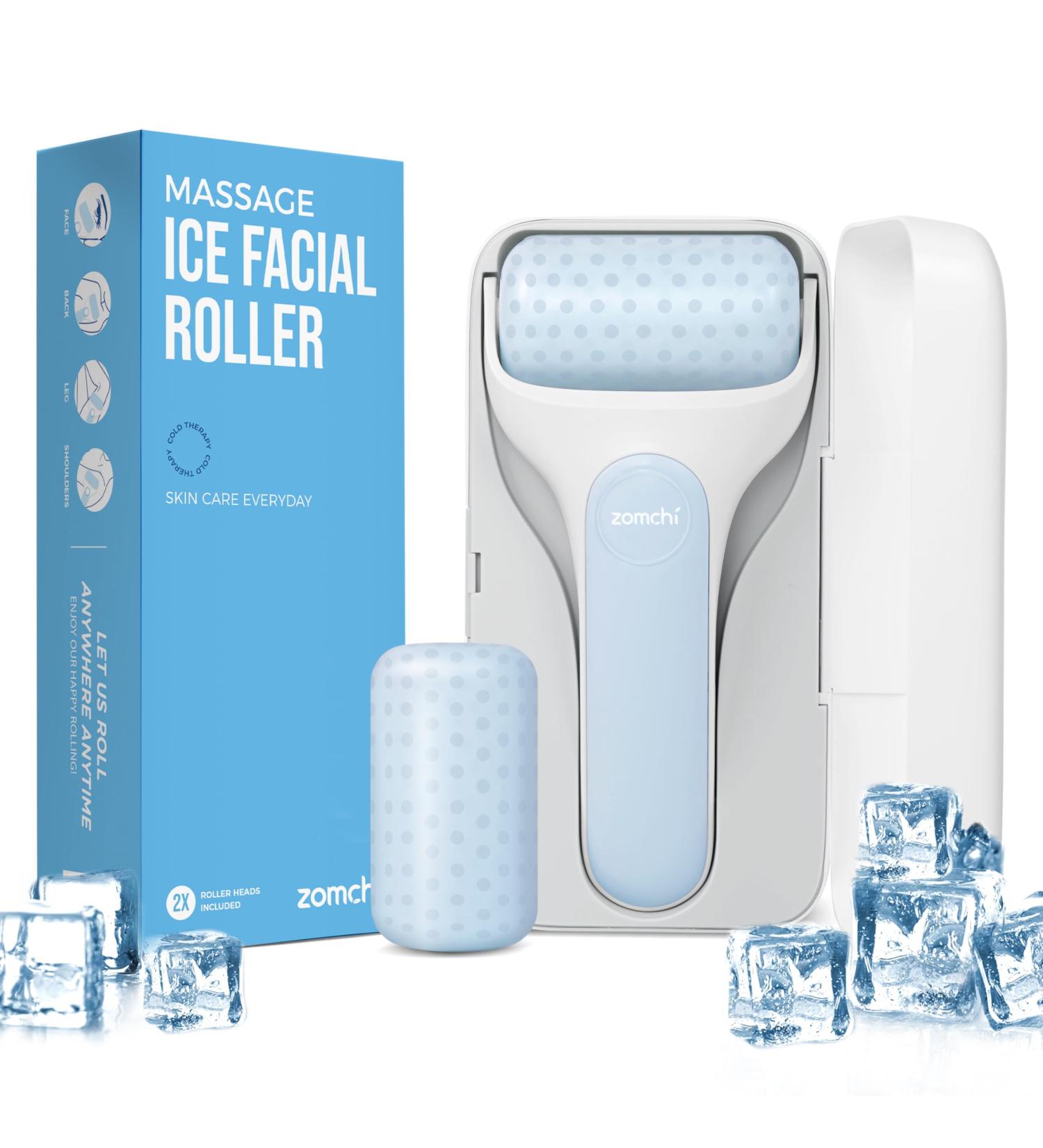 ZOMCHI Ice Roller for Face & Eye Puffiness Relief | Premium Massage Roller with Spare Roller & Hygienic Case - Relieve Fatigue Fast - Buy Online on GoSupps.com