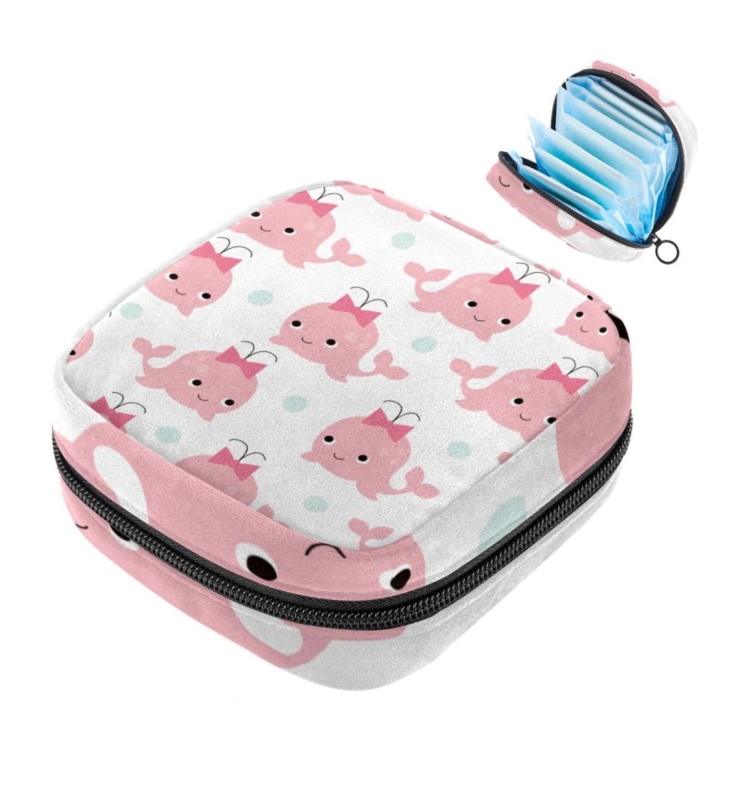 Javenproeqt Portable Women's Binding Bags - Menstrual Cup Pocket & Pads for Teens - Stylish Pink Whale Pattern - Buy Online on GoSupps.com