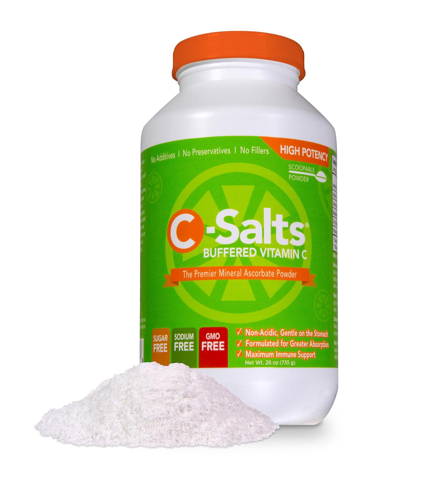 High Dose C-Salts Buffered Vitamin C Powder - Immune Support with Essential Minerals - Organic Non-GMO Formula - Gentle on Stomachs - 26 oz Pack - Buy Online on GoSupps.com