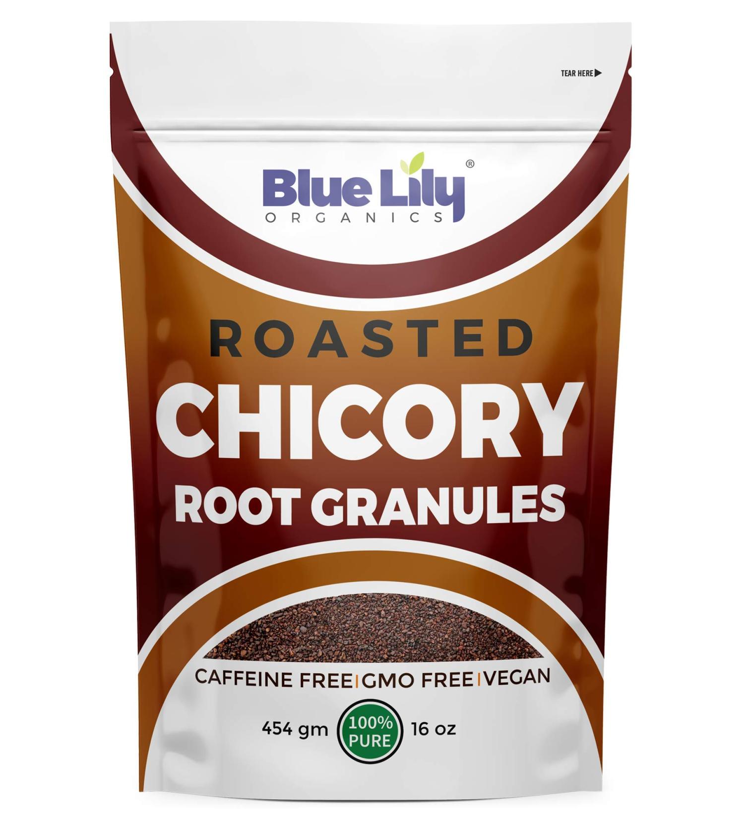 Blue Lily Organics Chicory Root Roasted Granules 16 oz - Caffeine-Free Coffee & Tea Substitute with Inulin - Prebiotic Source (1lb) - Buy Online on GoSupps.com
