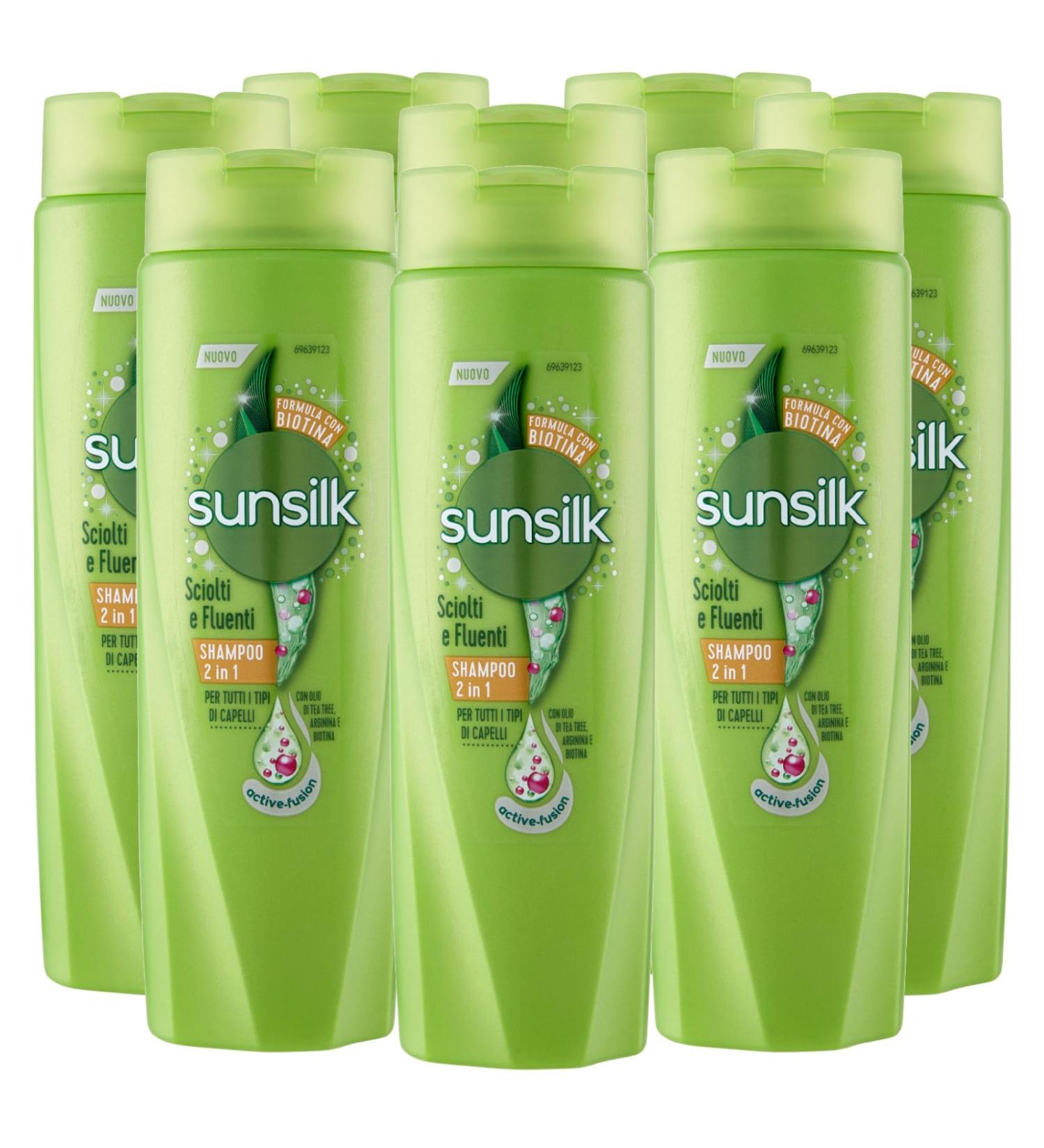 Sunsilk Sunsilk 2 in 1 Shampoo & Conditioner for All Hair Types with Tea Tree Arginine & Biotin - 8 x 250ml Bottles