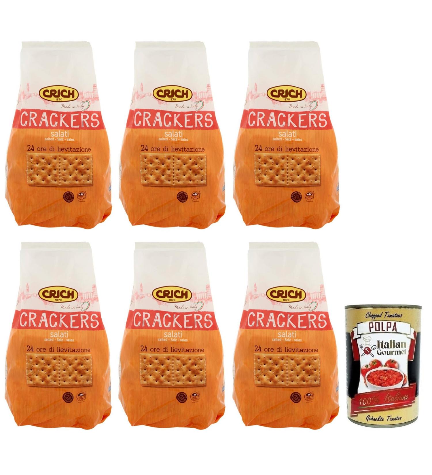  Italian Gourmet E.R. Set of 6 Crich Crackers Salads Savoury Snackers Rich in Fibre Crackers with Salt Grain and Sourdough 750 g + Polpa di Pomodoro Italian Gourmet Polpa di Pomodoro 400 g Box - Buy Online on GoSupps.com