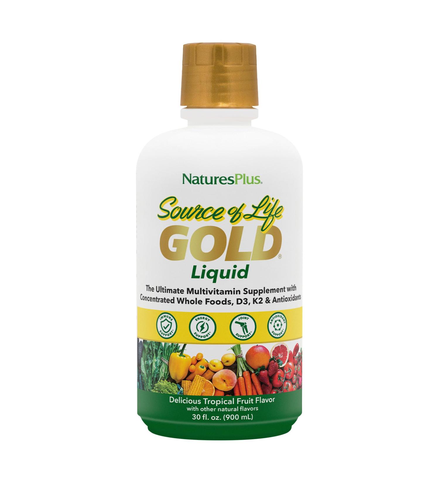 NaturesPlus Source of Life Gold Multivitamin Liquid - 30 oz - with Vitamins D3 B12 & K2 - Blood Bone & Immune Support - Vegetarian & Gluten Free - 30 Servings 30 Ounce (Pack of 1) - Buy Online on GoSupps.com