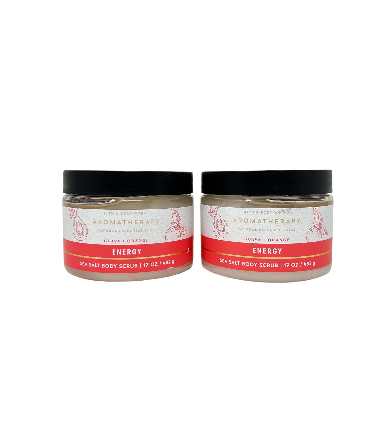 Aromatherapy ENERGY GUAVA + ORANGE Sea Salt Body Scrub - Lot of 2 - Full Size