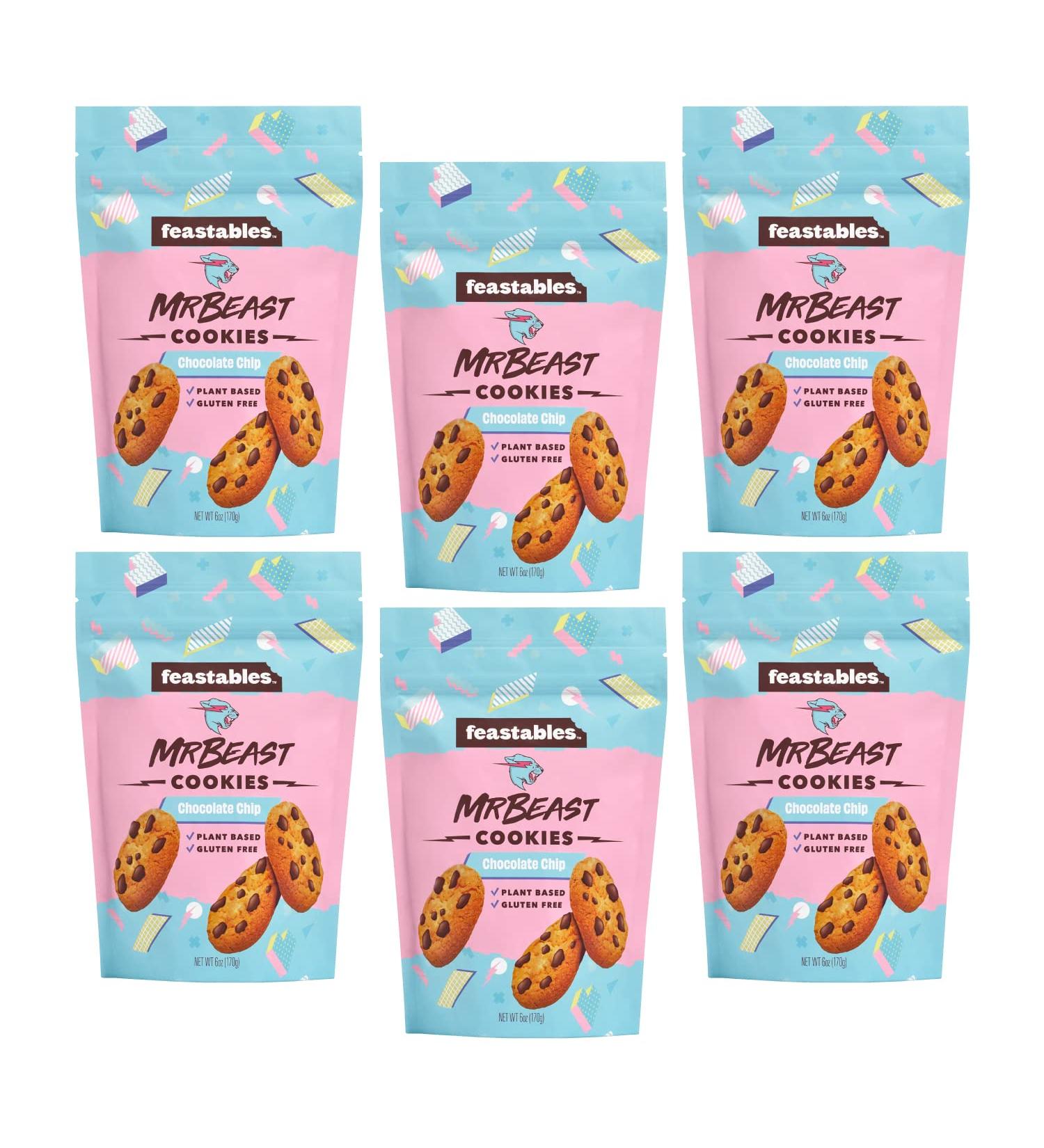 Feastables MrBeast Chocolate Chip Cookies - Plant-Based, Gluten Free, Non-GMO Snack 6 oz Bag (Pack of 6) - Buy Online on GoSupps.com