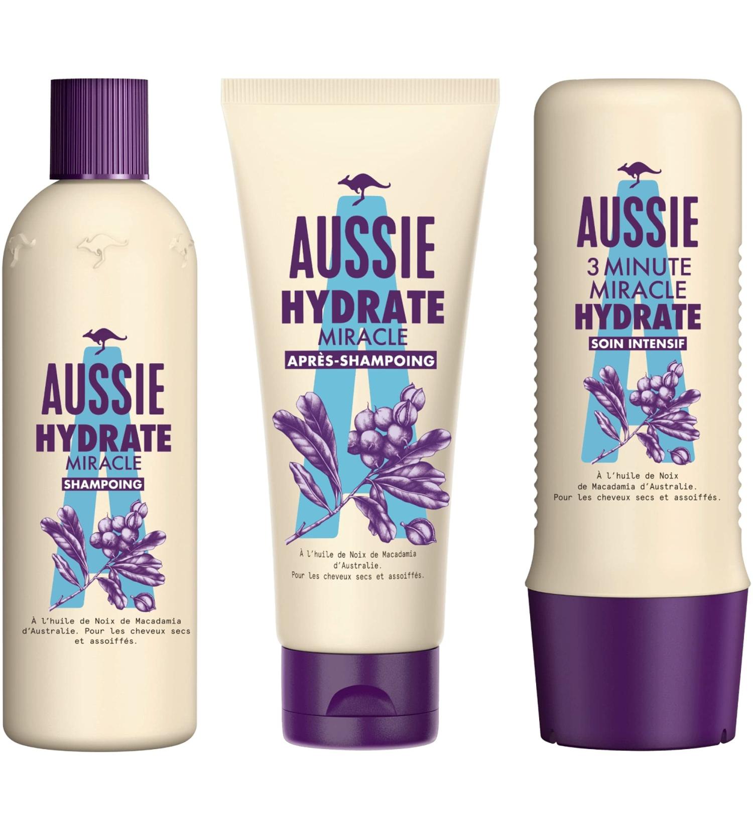 Aussie Hydrate Miracle Shampoing Apr s-shampoing Et Soin Intensif Hydratants Pour Cheveux Secs L'Huile De Macadamia Hydrate miracle routine - Buy Online on GoSupps.com
