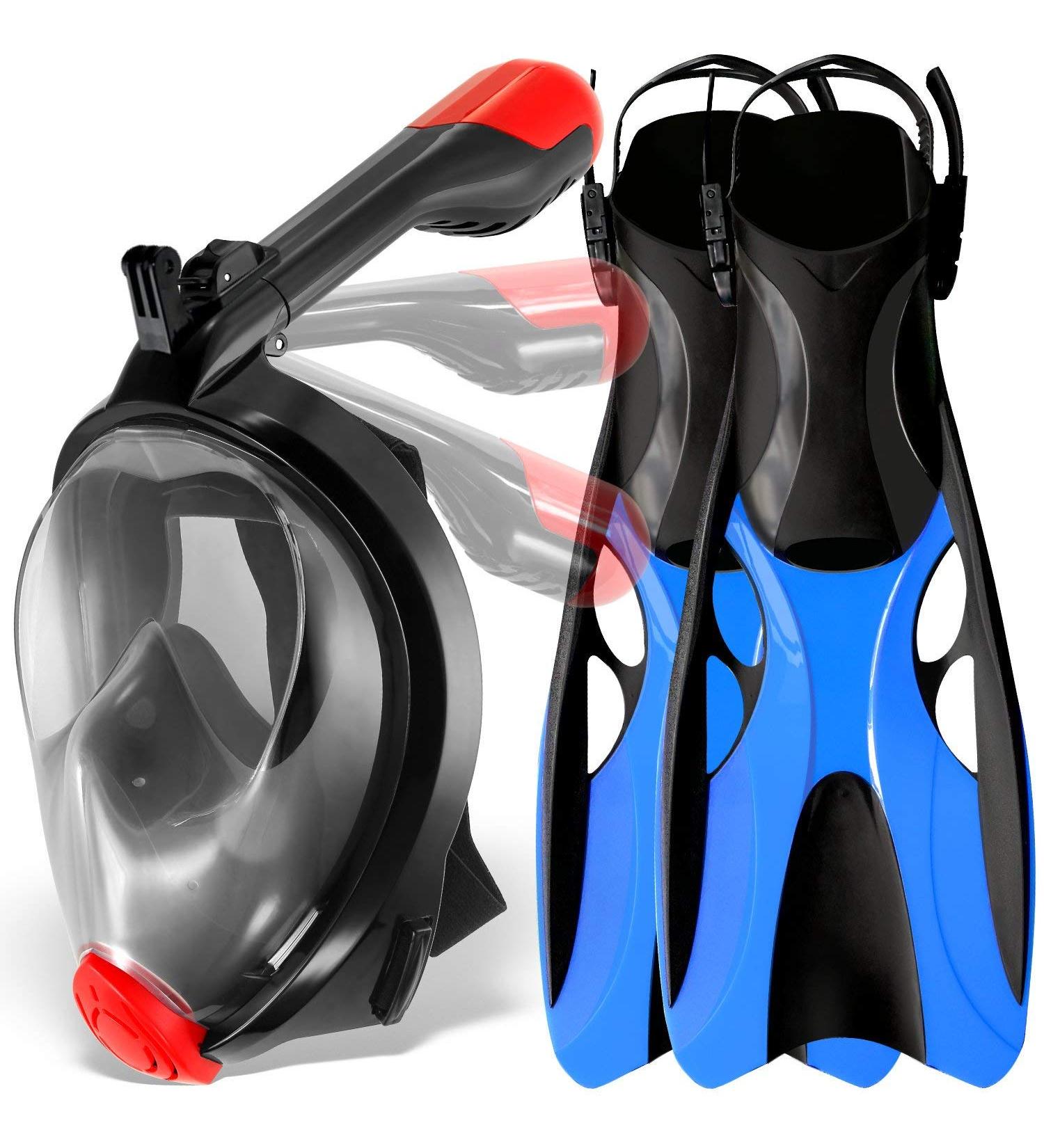 COZIA DESIGN Full Face Snorkel Mask - 180 Panoramic View Scuba Gear Anti Fog, Anti Leak - Blue S/M - Buy Online on GoSupps.com
