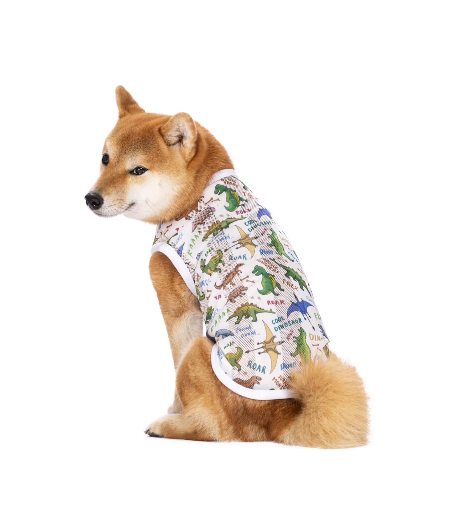 Cool Summer T-Shirt for Medium & Large Dogs | Breathable Sun Protection Vest - White Dinosaurs - Buy Online on GoSupps.com