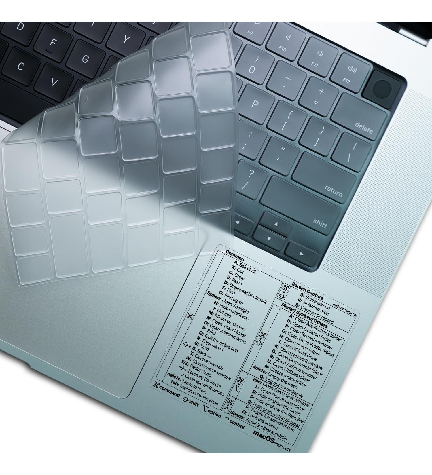 Afterplug MacBook Keyboard Cover (EU ISO Layout) + Mac OS Shortcuts Sticker Ultra Thin Keyboard Protector for M2 MacBook Air 13" 15" and M1 M2 M3 MacBook Pro 14" 16" Clear - Buy Online on GoSupps.com
