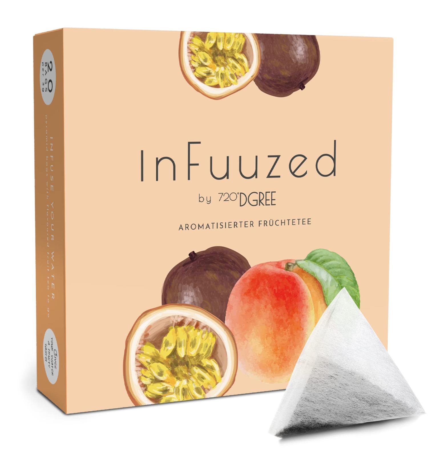 720 DGree Infuuzed Peach Maracuja - Sugar-Free Calorie-Free Drink Mix - 20 Bags for 10+ Liters - Healthy Iced Tea & Lemonade Alternative - Buy Online on GoSupps.com