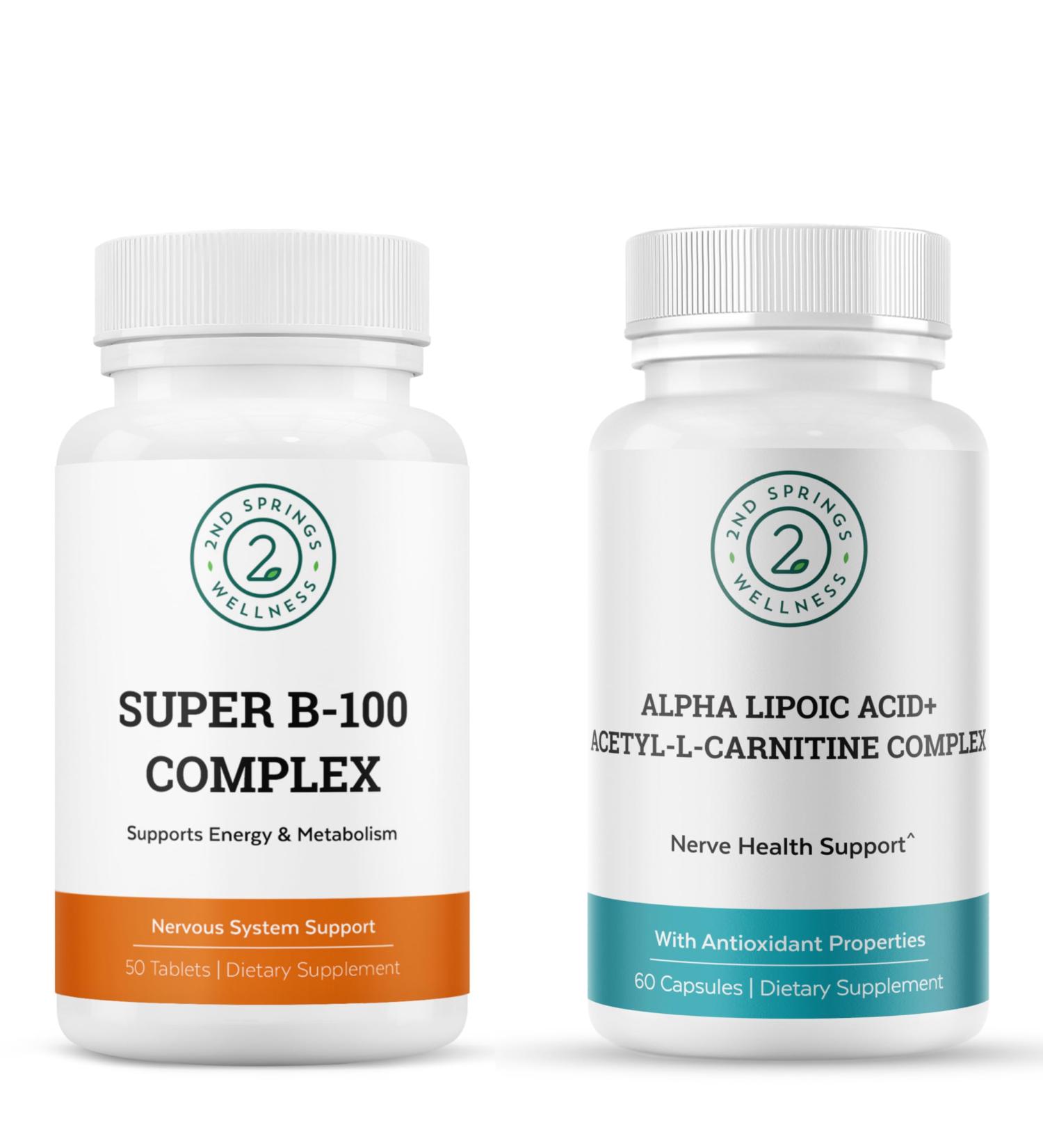 2nd Springs ALA & ALC Complex + Super B-100 Complex Bundle | Energy Metabolism Nerve Health Cognitive Support Stress Balance & Daily Wellness - Buy Online on GoSupps.com