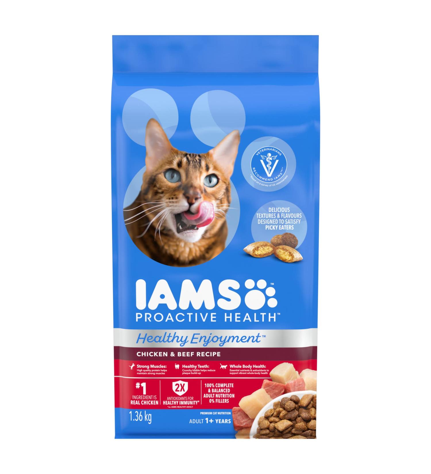 IAMS PROACTIVE HEALTH HEALTHY ENJOYMENT Adult Dry Cat Food Chicken & Beef Recipe 1.36kg Bag 1.36 kg (Pack of 1) - Buy Online on GoSupps.com