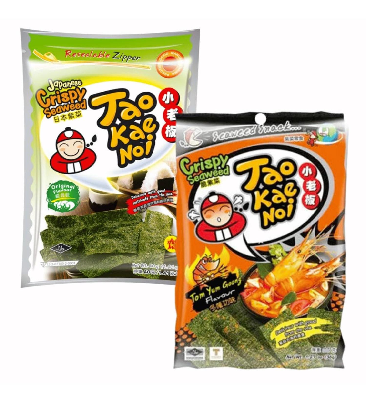Taokaenoi Crispy Thai Seaweed Snacks - Original Flavour & Tom Yom Goong Flavour (Pack of 6) - Buy Online on GoSupps.com