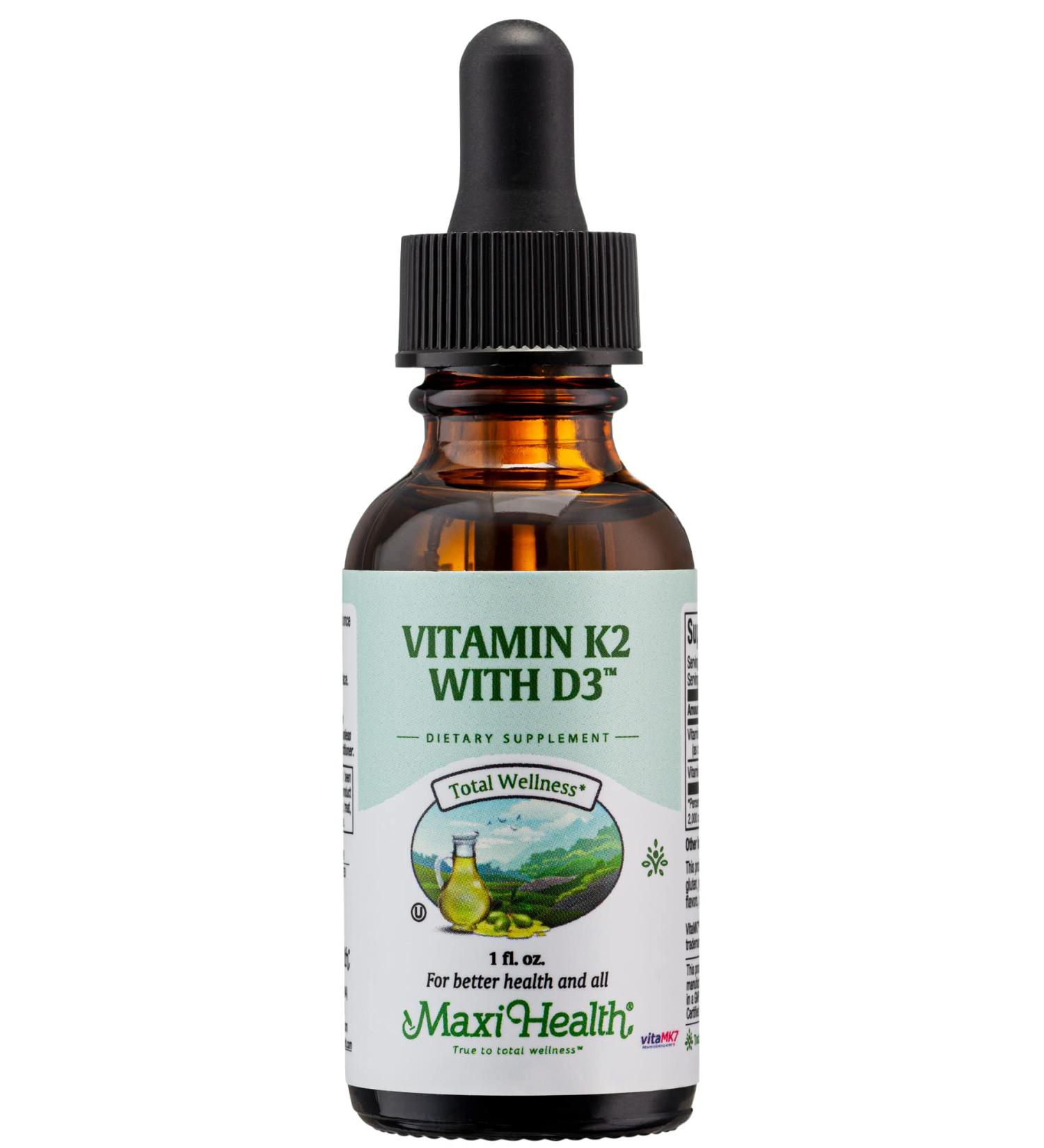Maxi Health Liquid Vitamin D3 with K2 Drops for Long-Term Health - Vitamin K2 D3 Vitamin Supplement - D3 K2 Vitamin K and Vitamin D Supplement with Vitamin K2 MK-7 and VIT D 1 fl oz - Buy Online on GoSupps.com