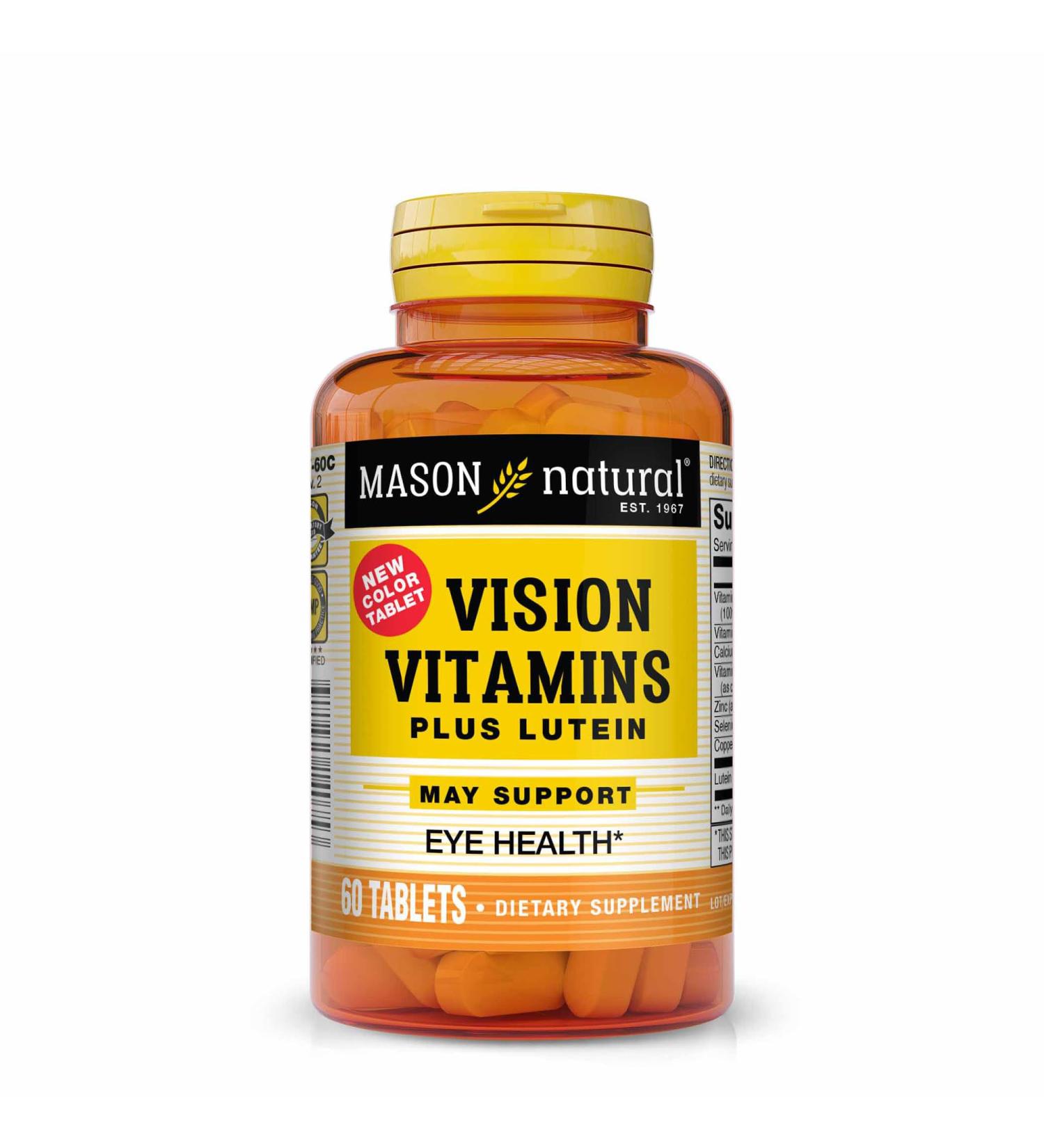 MASON NATURAL Vision Vitamins Plus Lutein Daily Multivitamin Supplement for Men and Women for Normal Eye Function 60 Day Supply - Buy Online on GoSupps.com