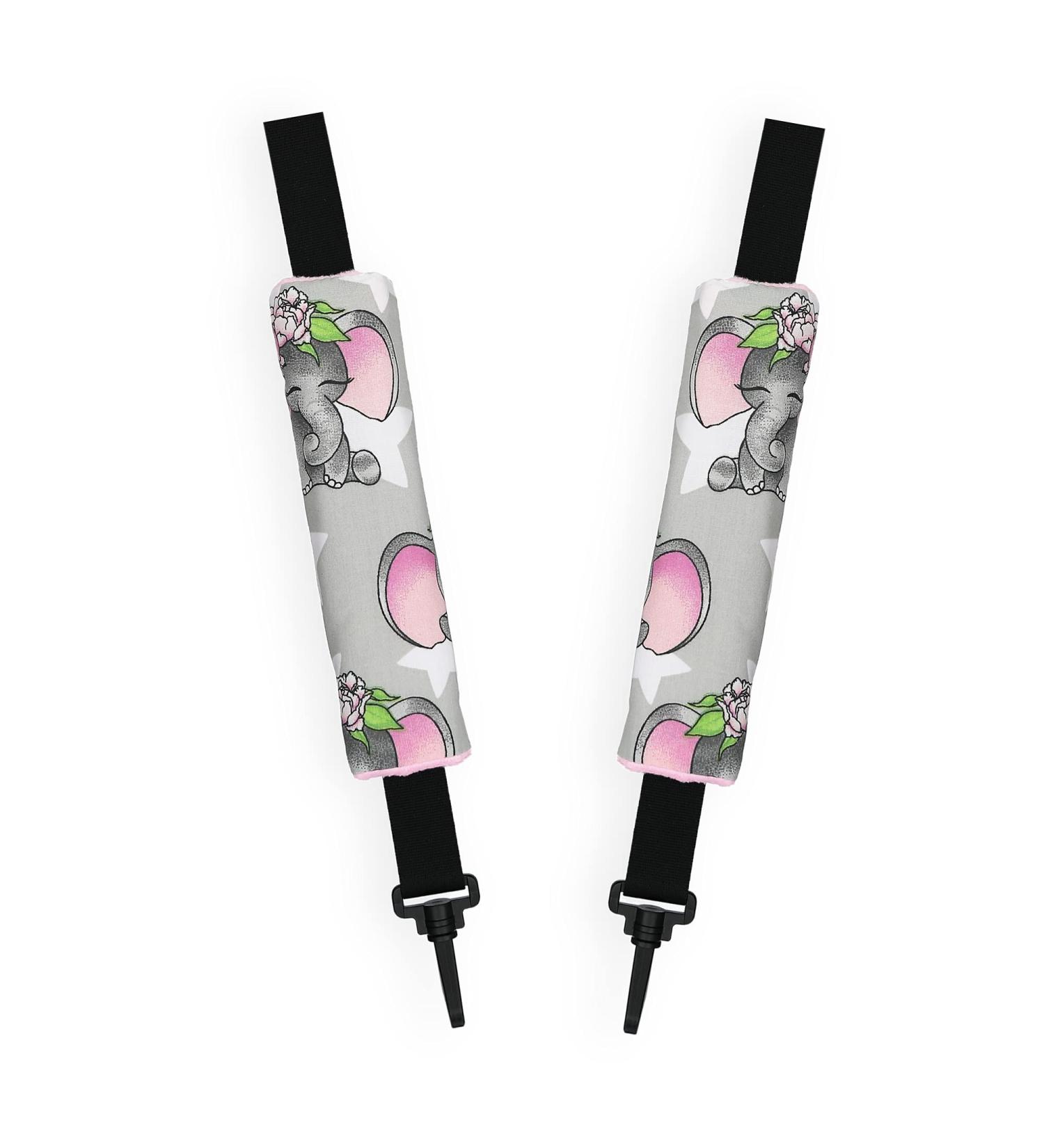 Padded Harness Seat Belt Strap Covers - Set of 2, Elephant/Pink Reversible Design - Buy Online on GoSupps.com