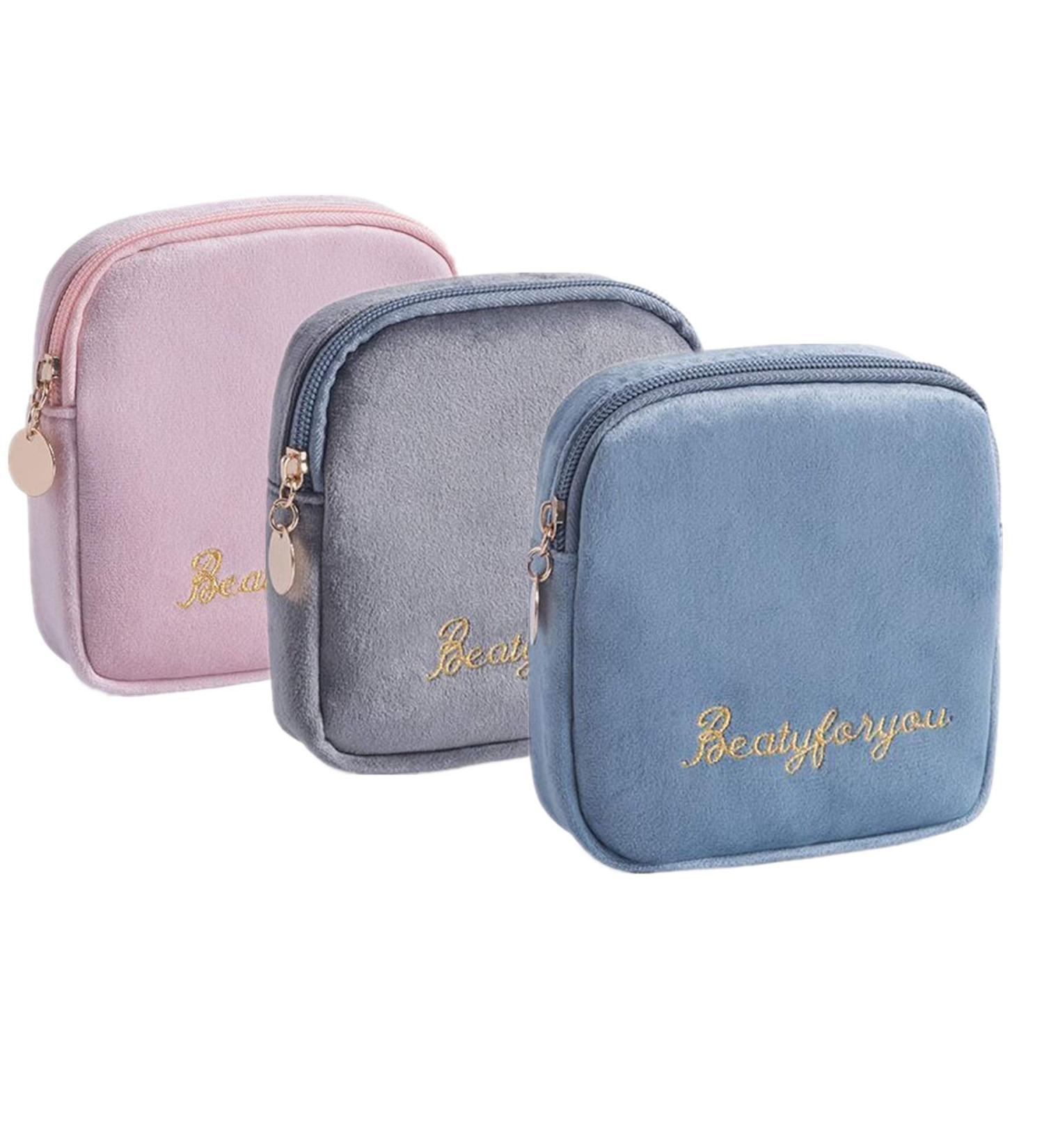 Flocking Fabric Sanitary Napkin Bag Menstrual Cup Pouch Nursing Pad Holder Washable Organizer Storage 3 Pcs (A)  - Buy Online on GoSupps.com