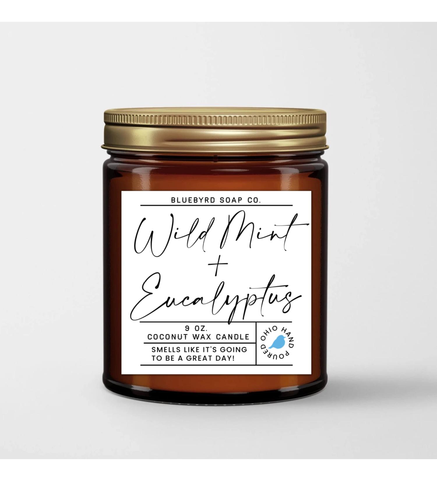 Buy Wild Mint + Eucalyptus Candle | 9oz Aromatherapy Stress Relief | Vegan Non-Toxic Coconut Wax | Bluebyrd Soap Co - Buy Online on GoSupps.com