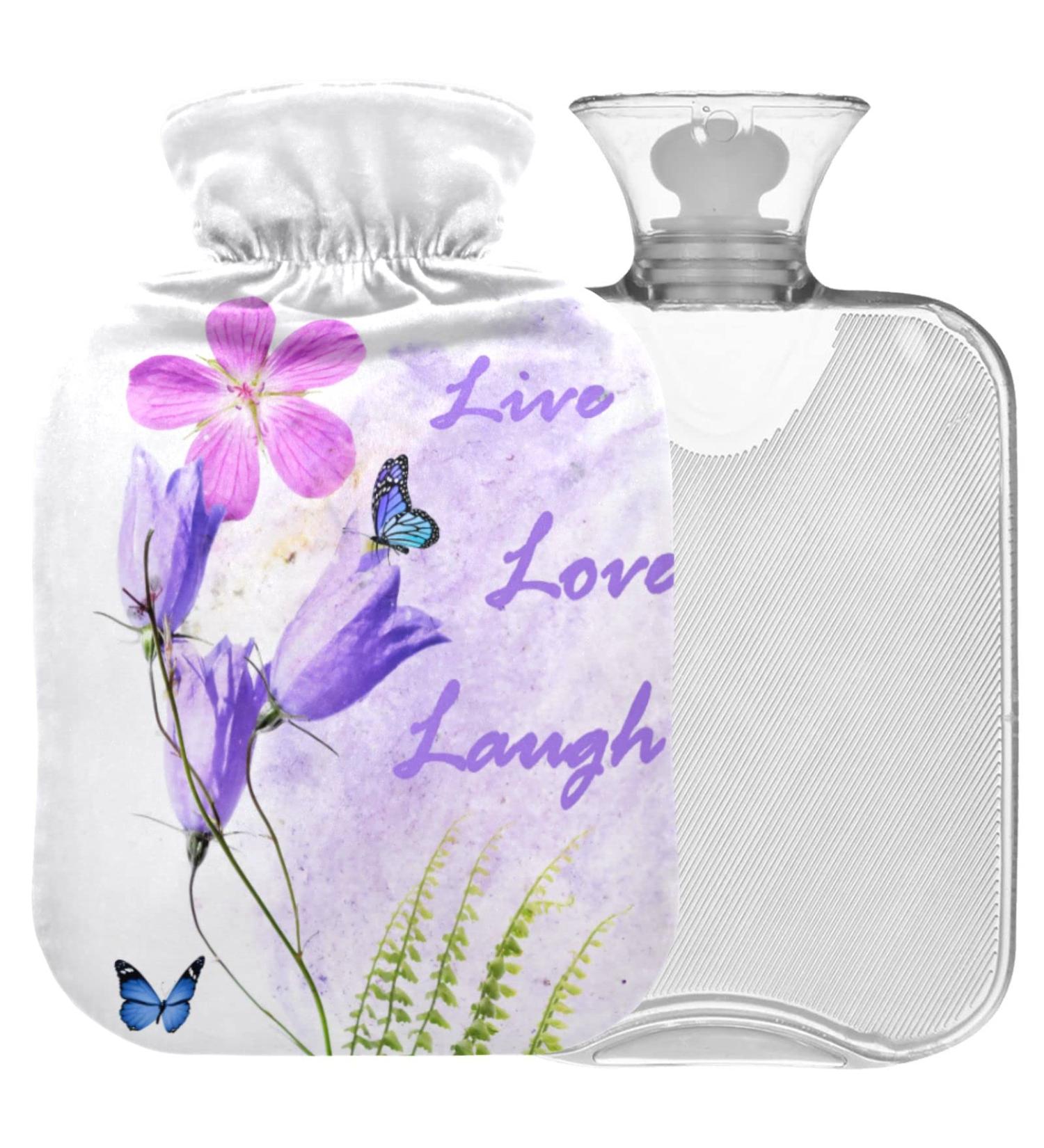 Naanle Hot Water Bottle with Butterfly Lavender Cover - 2L Heat Bottle for Back Pain Relief & Warmth | Ideal for Hand & Foot Therapy - Buy Online on GoSupps.com