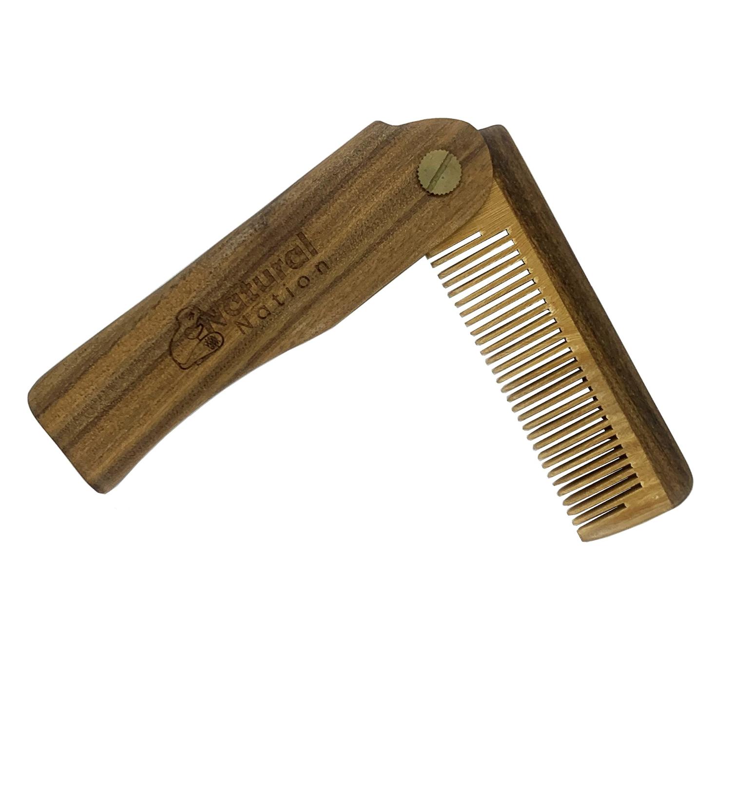 Folding Wooden Beard Brush Hair Comb - Pocket Sized, Durable & Anti-Static | Men's Eco-Friendly Natural Grooming Tool - Buy Online on GoSupps.com
