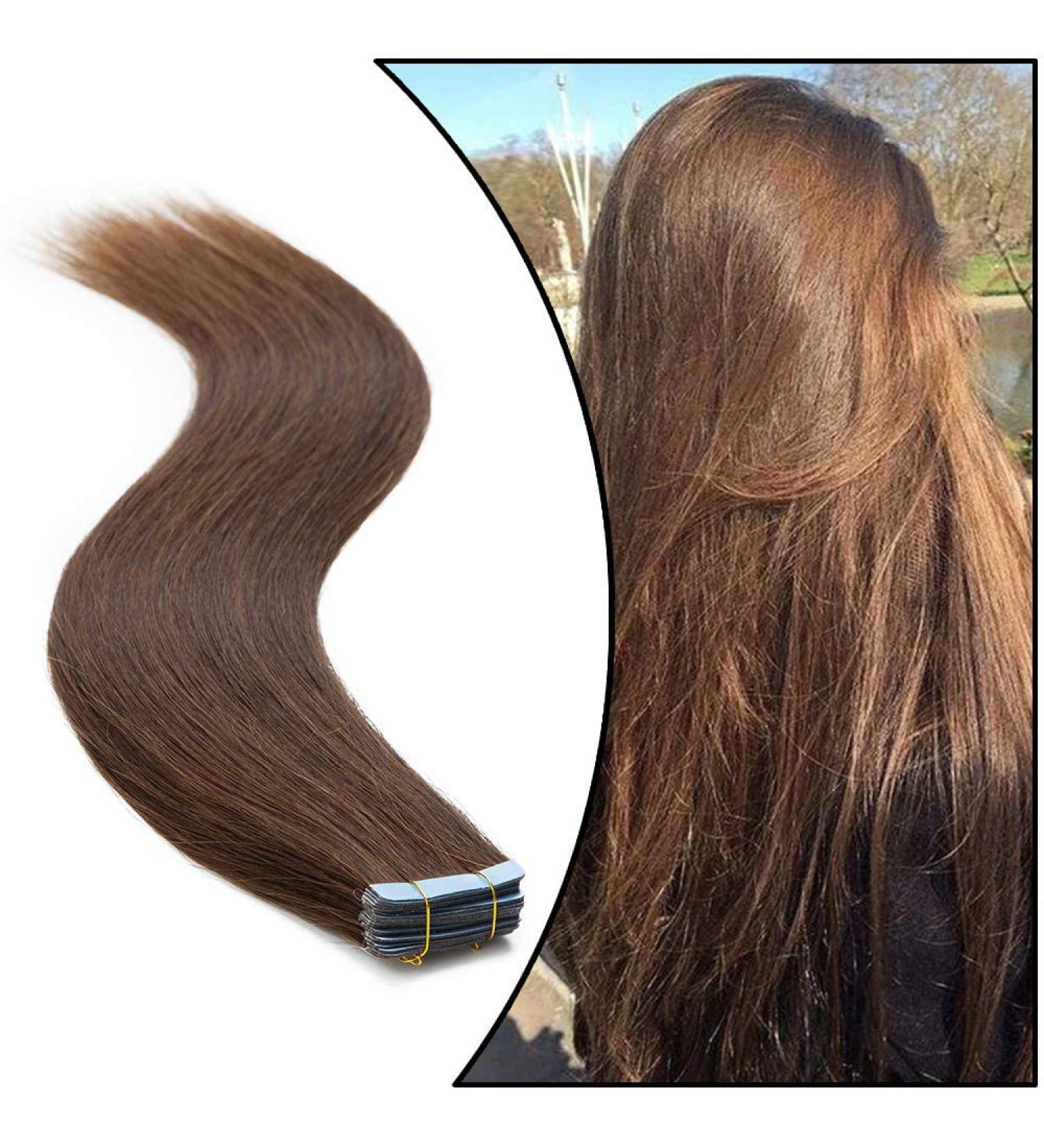 Elailite 20PCS Invisible Tape Extensions | Real Remy Human Hair | 40cm #04 Mittles Braun | Long-lasting Natural Look - Buy Online on GoSupps.com