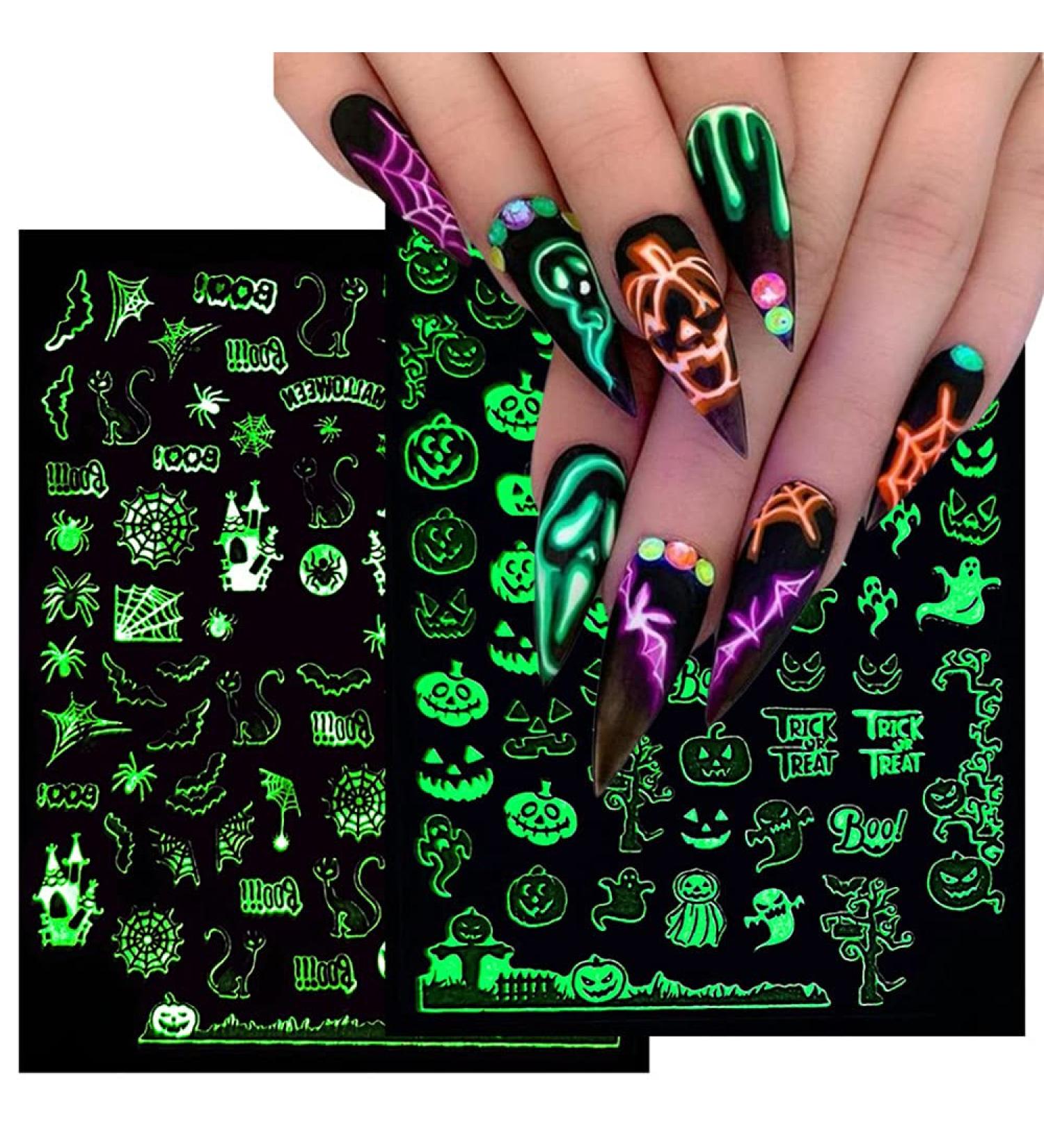 3D Luminous Halloween Nail Stickers - Self Adhesive Nail Art Decals for Halloween Designs - 6 Sheets - Buy Online on GoSupps.com