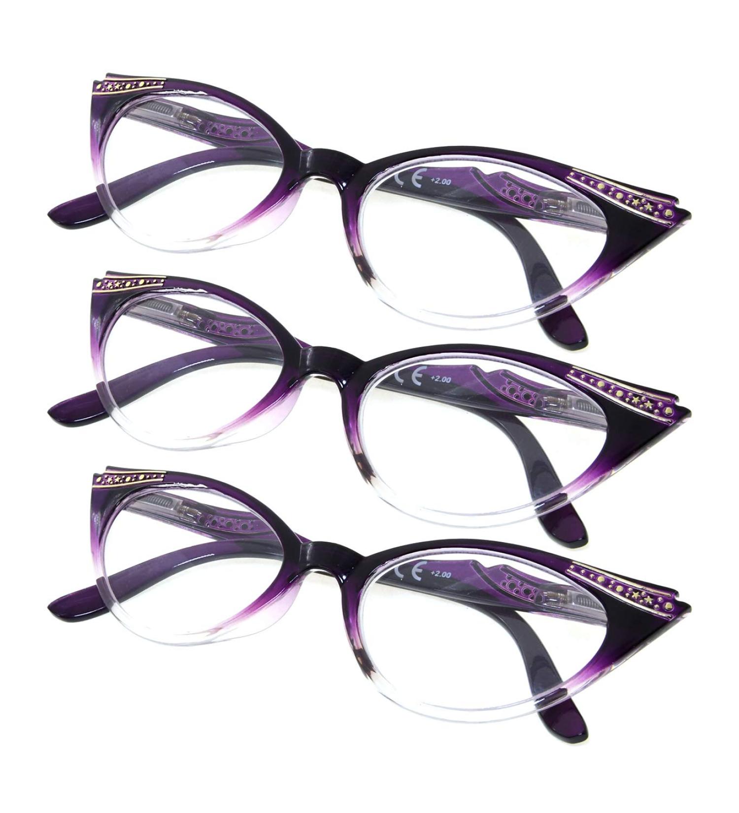 3-Pack Women's Vintage Cat Eye Reading Glasses - Purple 2.0x Sunglasses for Stylish Eye Care - Buy Online on GoSupps.com