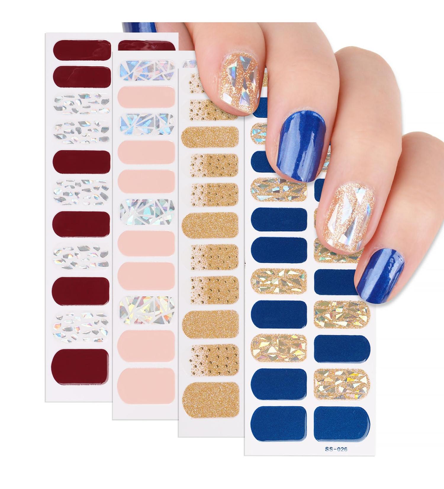 4 Sheets Nail Stickers Nail Wraps Self Adhesive Full Nail Wraps Red Pink Gold Navy Blue Laser Shiny Nail Polish Stickers for Women Nail Art - Buy Online on GoSupps.com