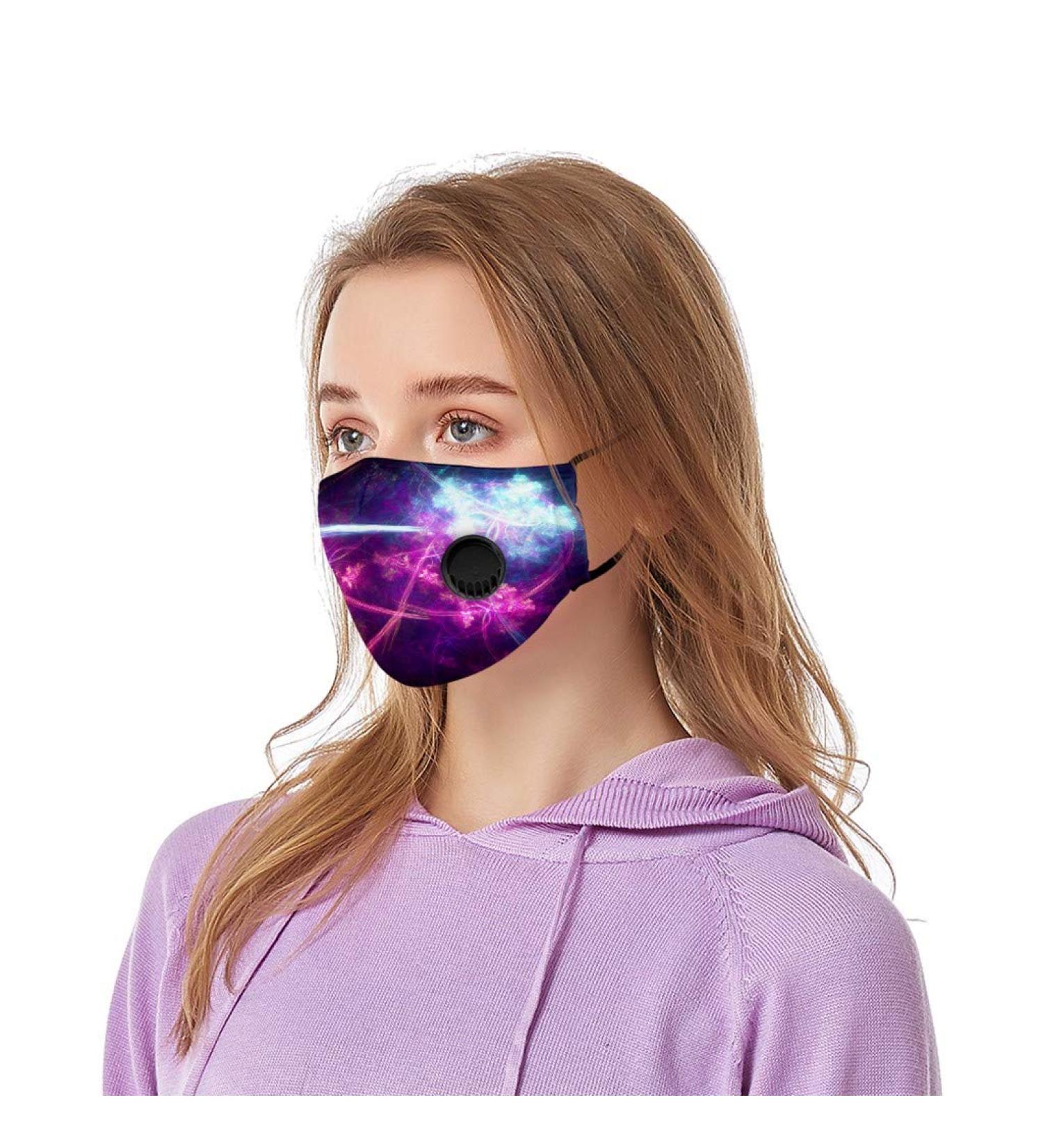 riou Women's Face Mask with Valve Washable Cotton Breathable Dustproof Motif Colorful Multifunctional Tube Scarf Neckerchief