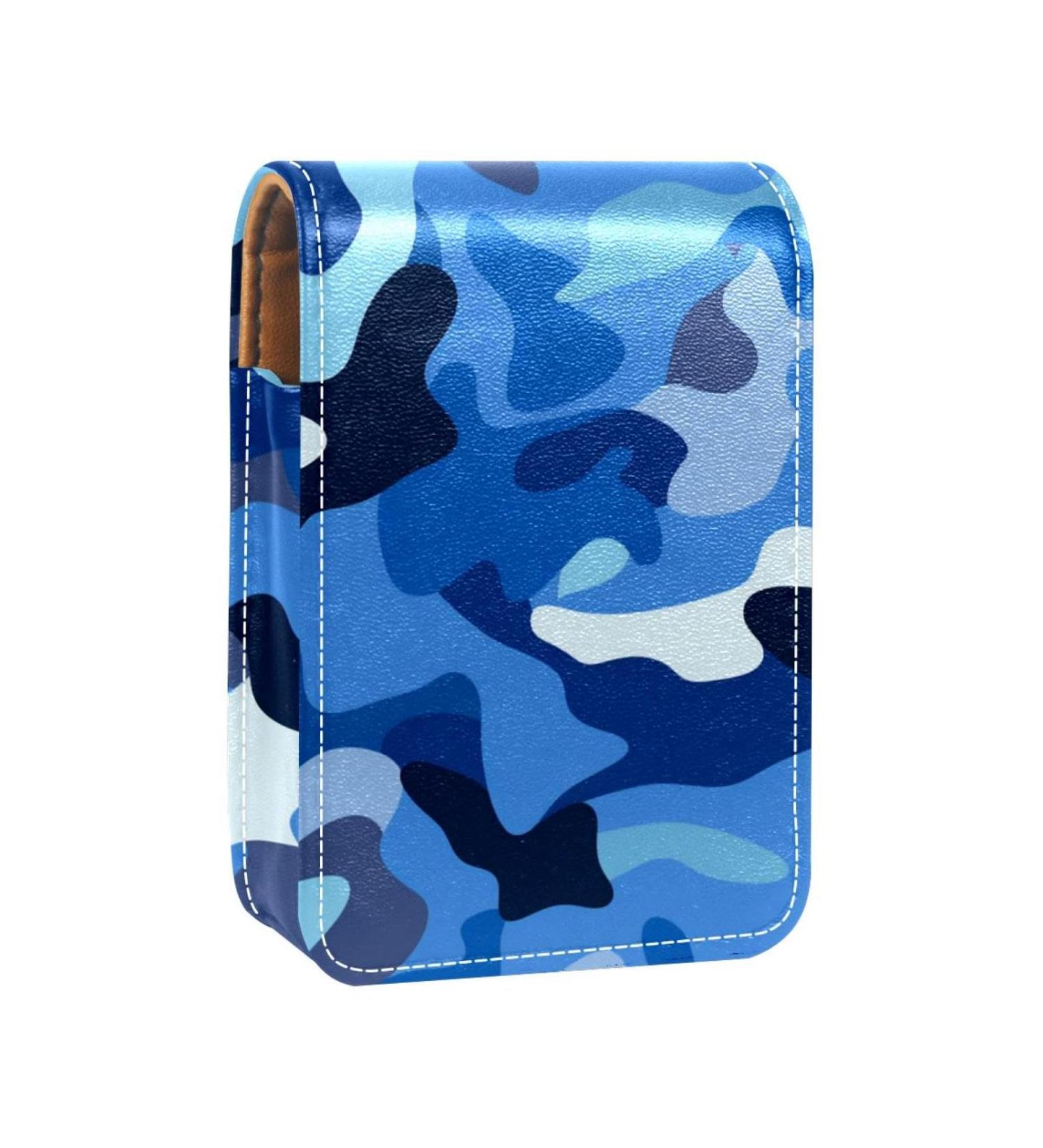 Travel Lipstick Organizer Case | Portable Makeup Bag with Mirror | Classic Blue Sea Camouflage - X117k8miby - Buy Online on GoSupps.com