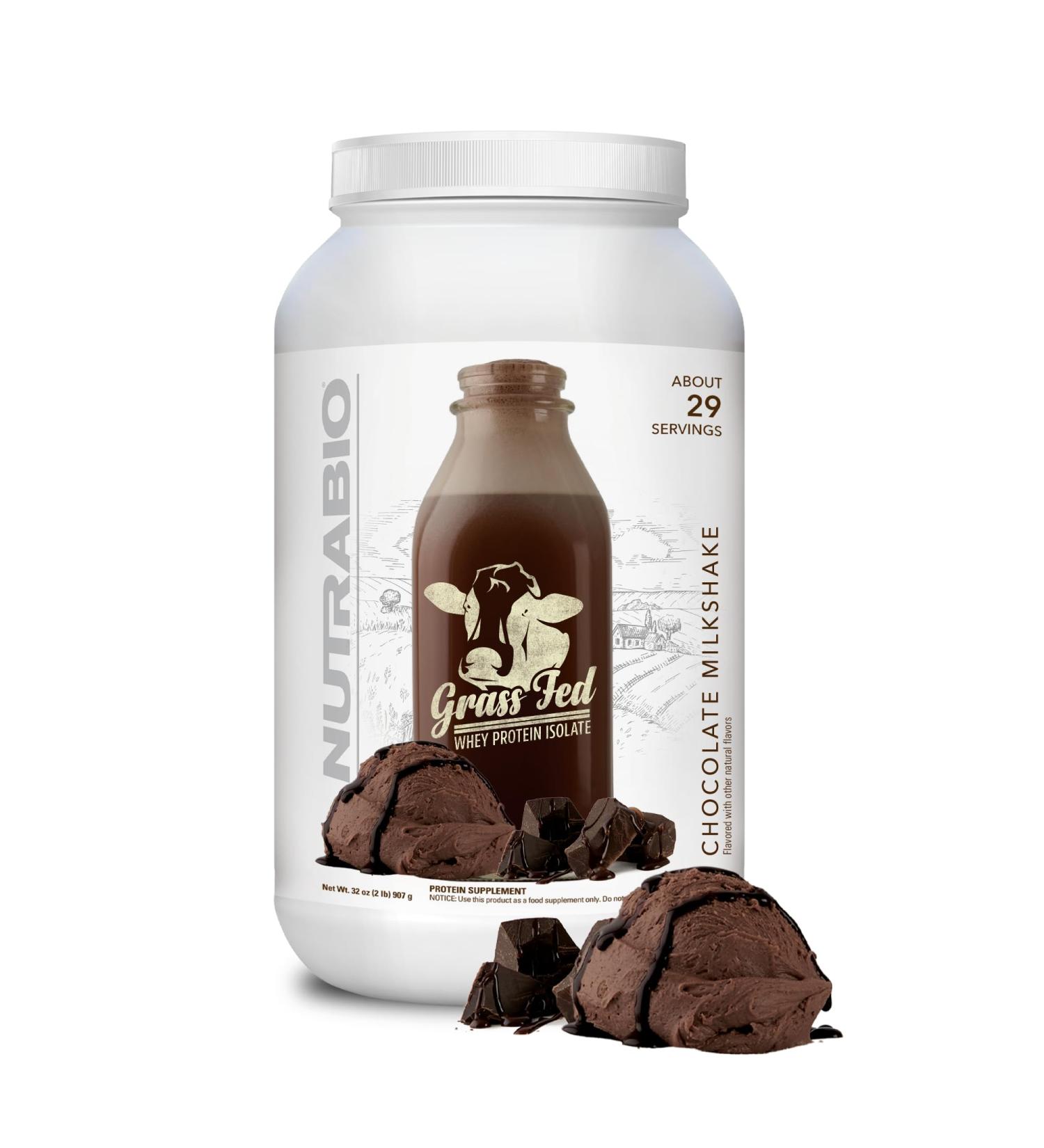 NutraBio Grass Fed Whey Isolate Protein Powder - 25G of Protein Per Scoop - Sugar Free Natural Lean Muscle Protein Supplement - Chocolate - 2 Pounds 29 Servings - Buy Online on GoSupps.com