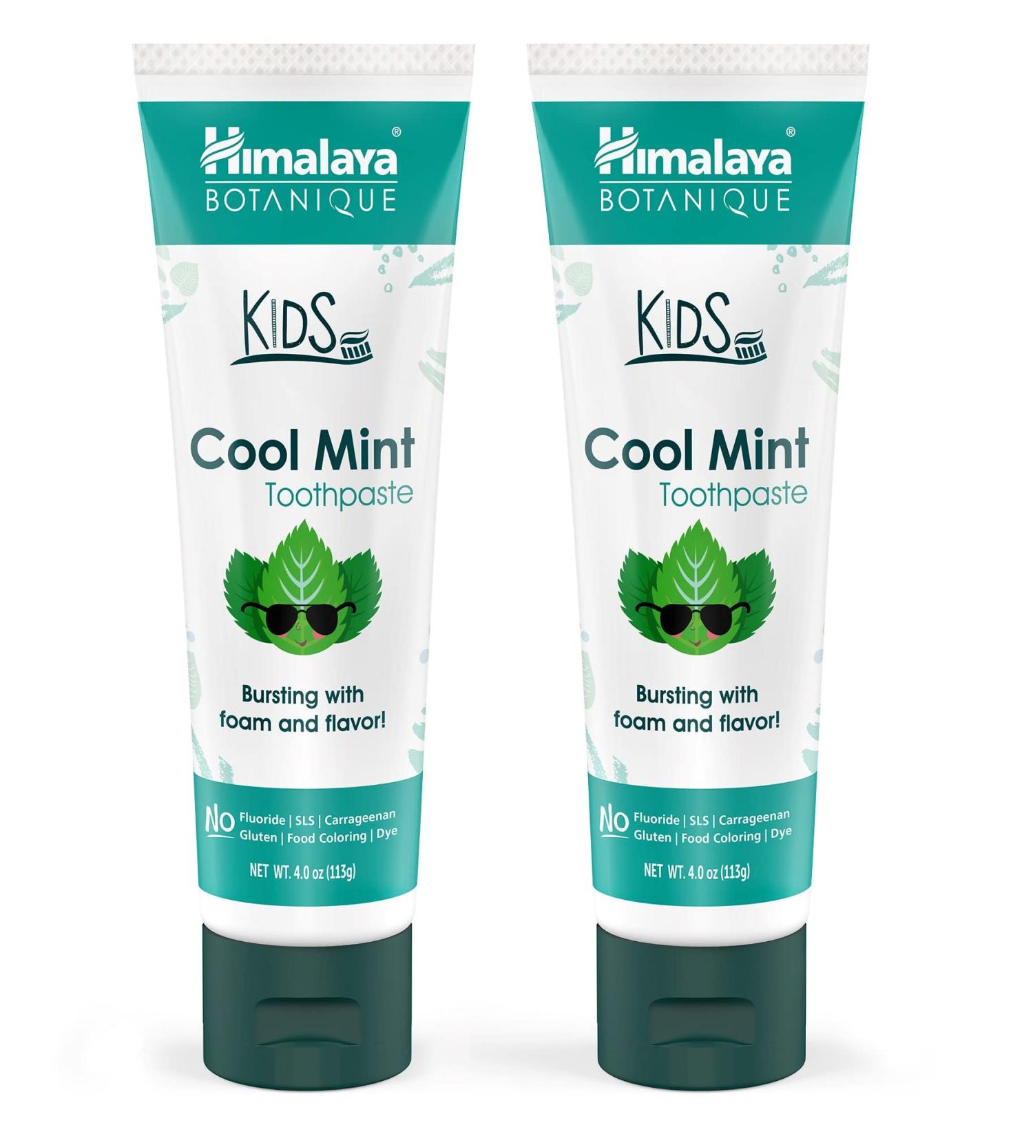 Himalaya Botanique Kids Toothpaste Cool Mint Flavor 4 oz 2 Pack | Fluoride Free, Reduce Plaque, Long Lasting Brushing | Mint 4 Ounce (Pack of 2) - Buy Online on GoSupps.com