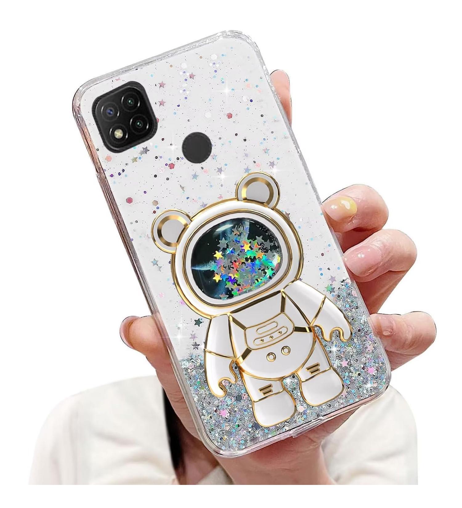 Buy Tivenfezk Nadoli Soft Silicone Case for Xiaomi Redmi 10A - Glitter Astronaut Hidden Stand Transparent Protective Cover - Buy Online on GoSupps.com