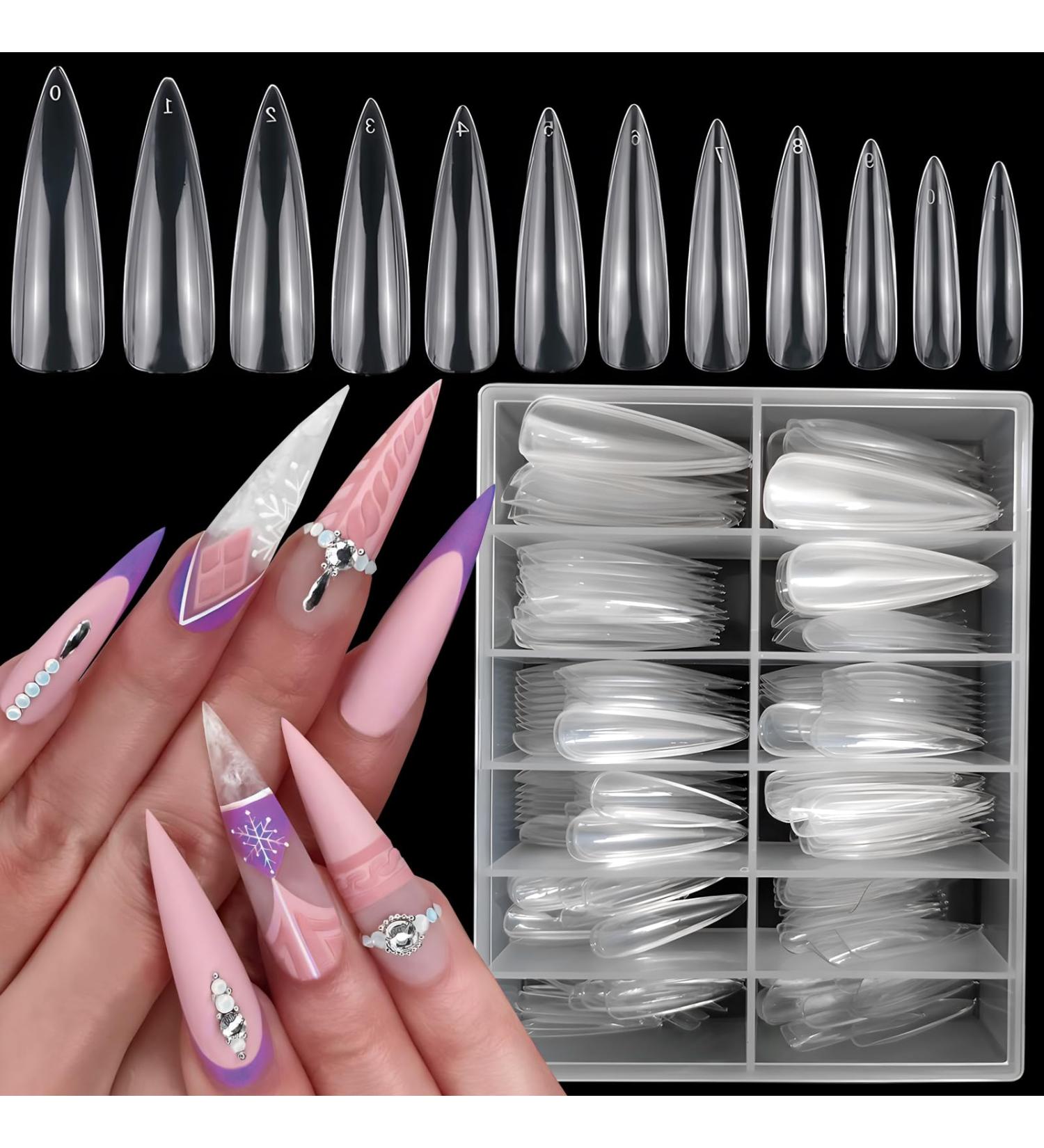 LoveOurHome 240pc Long Stiletto Nail Tips - XL Clear Acrylic False Nails for DIY Manicure | Pointy Full Cover Nail Art | Perfect for Women & Girls - Buy Online on GoSupps.com