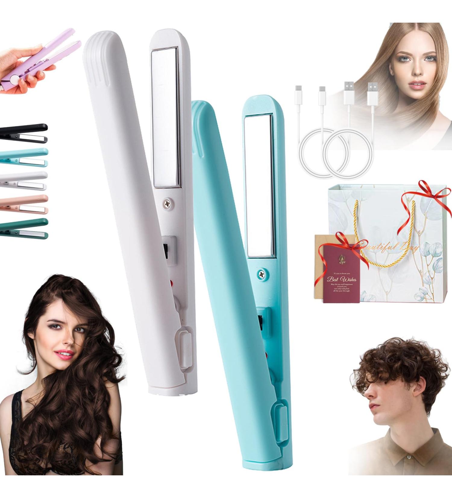 Jocelynnae Ceramic Mini Hair Curler Mini Dual-Purpose Curling Iron Travel Curling Iron USB Rechargeable Curling Wand 2-in-1 Mini Curling Wand for Men and Women (2PCS-7) - Buy Online on GoSupps.com