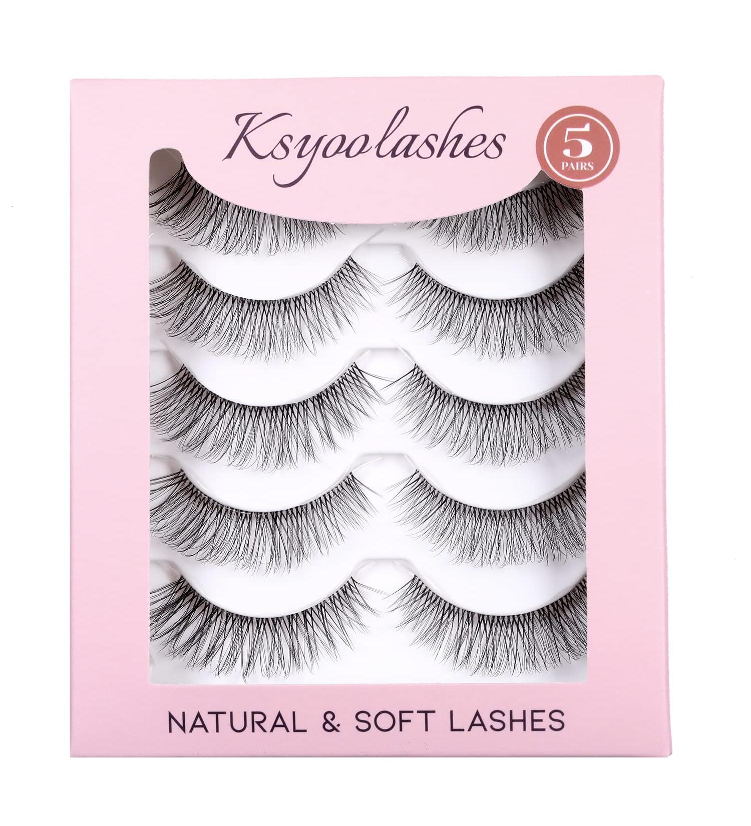 KSYOO Thin Clear Band Natural Look Eyelashes - 5 Pairs (C Curl, 8-16mm) | Reusable, Comfortable & Long-Lasting for Daily & Wedding Wear - Buy Online on GoSupps.com