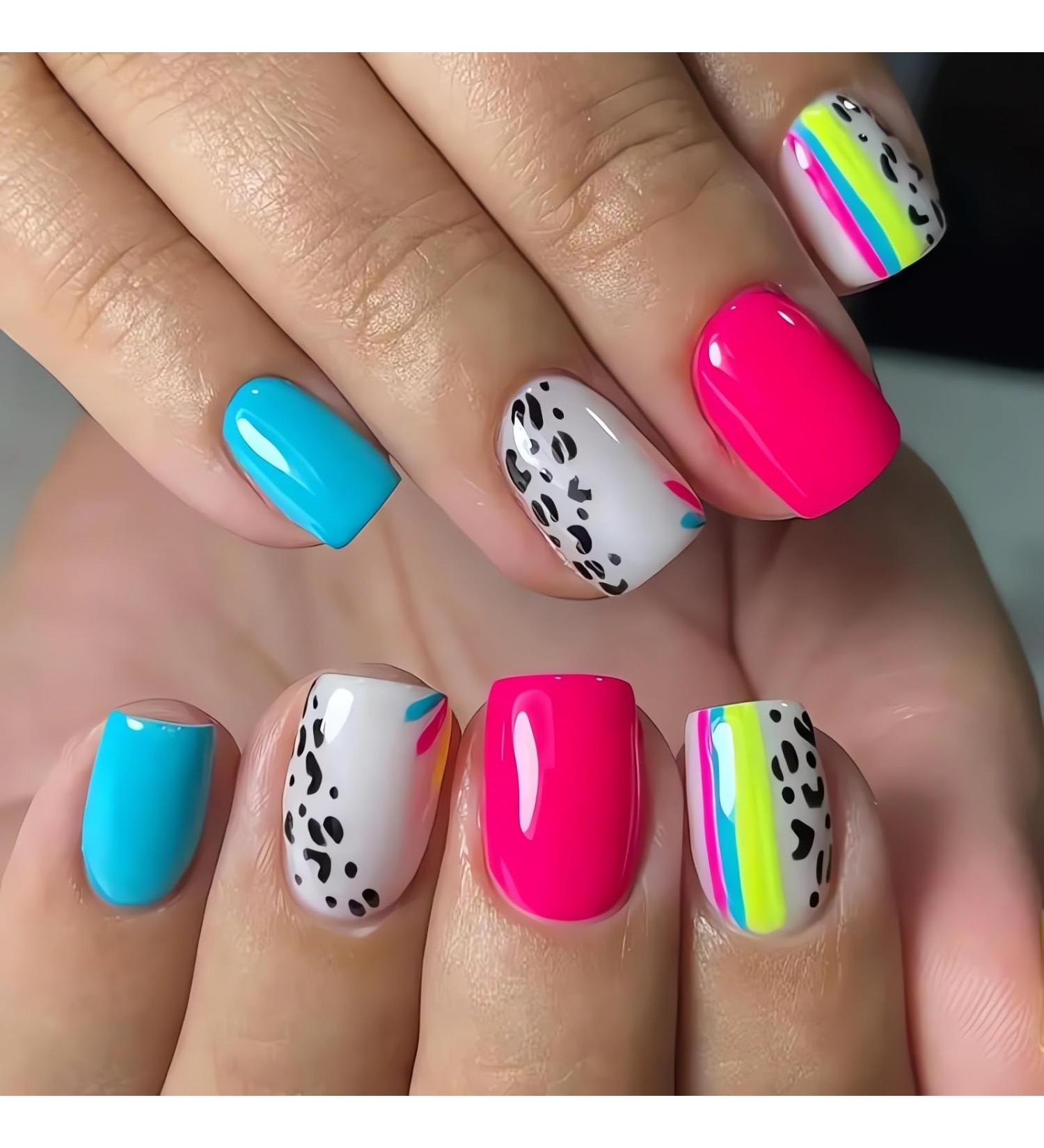 Shop Stylish Short Press on Nails - Black Leopard Print Acrylic Glossy Colors | 24PCS Full Cover False Nails for Women & Girls - Buy Online on GoSupps.com