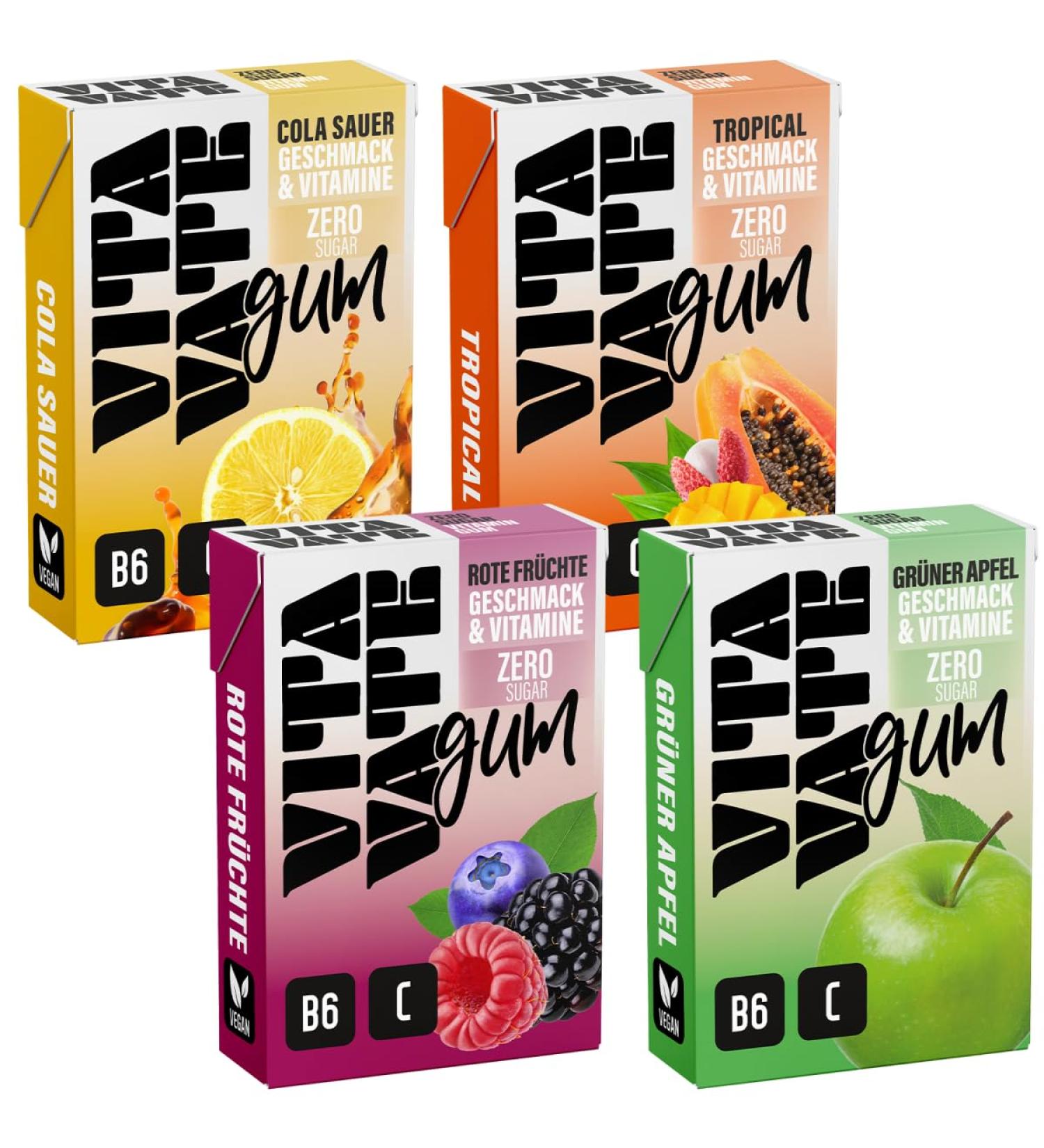 Generically vitavate chewing gum set vita vate gum tried mix 1x cola sour 1x tropical 1x red fruits 1x green apple (4x 20 pieces) by lecommerce