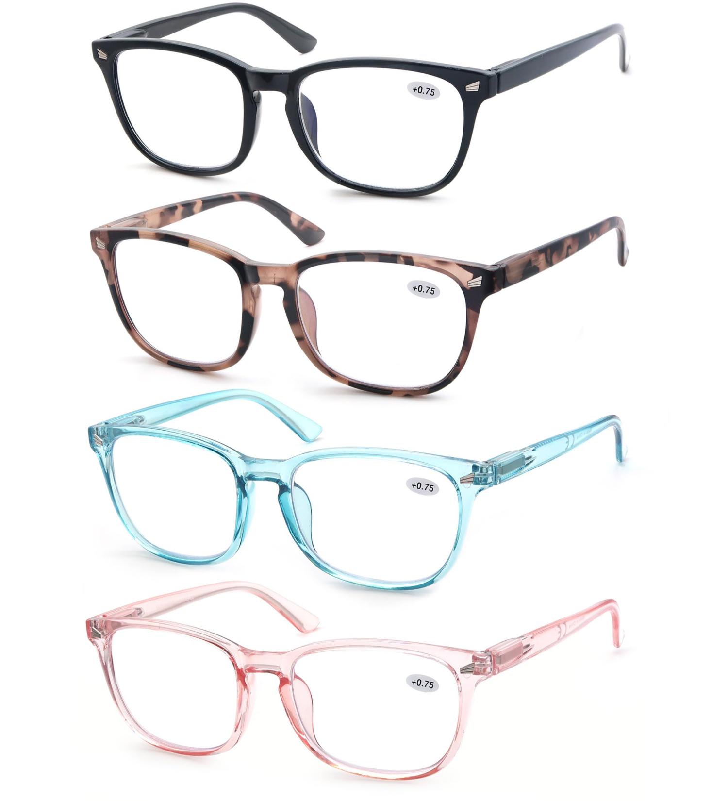 Women's Blue Light Blocking Reading Glasses +0.75 | Anti-Glare Computer Readers | 4 Pack | Reduce Eyestrain & Protect Eyes | Stylish Mixed Colors - Buy Online on GoSupps.com