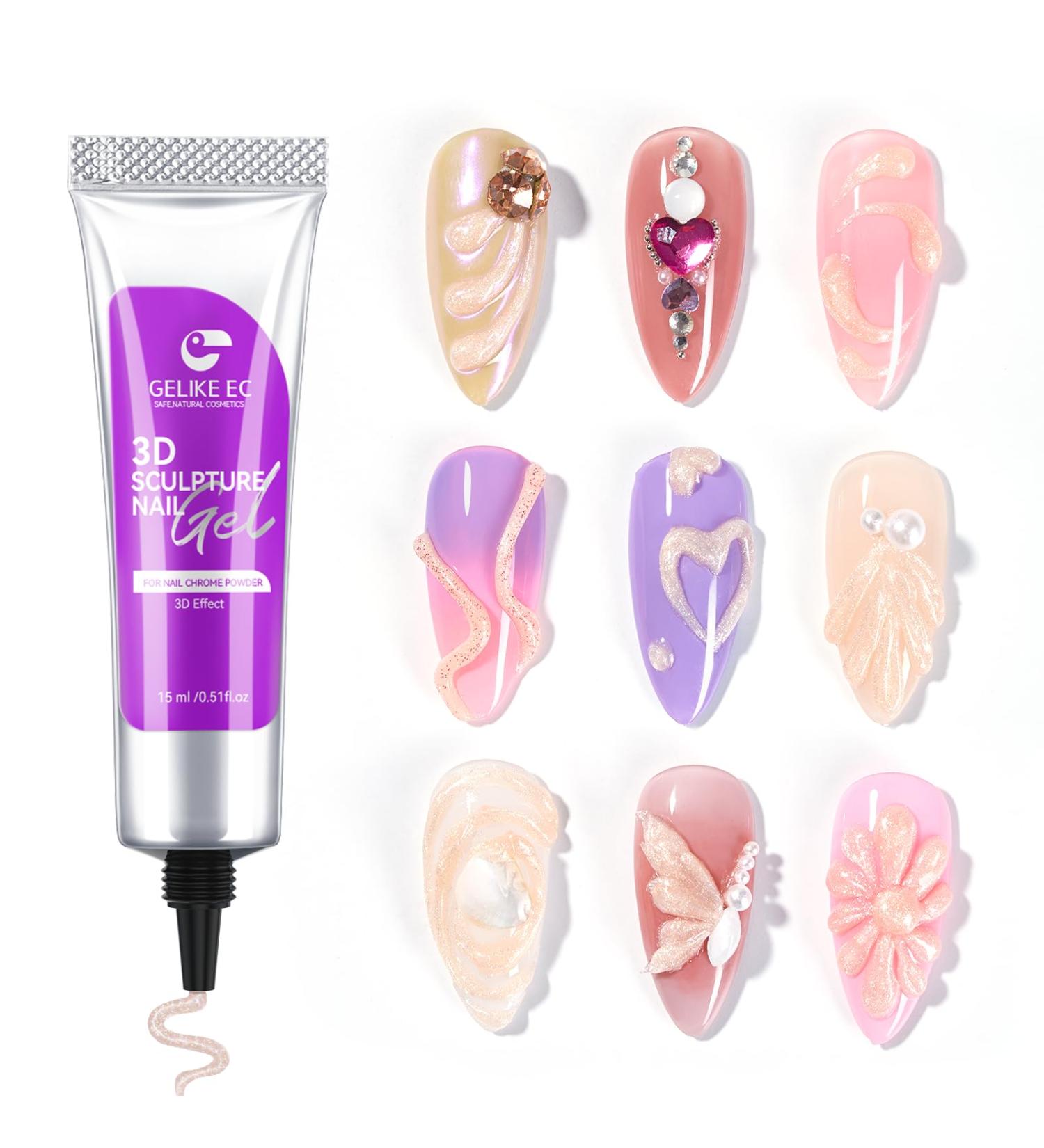 Gelike ec 3D Nail Sculpture Gel: White Multifunctional Rhinestone Nail Gel 3D Gel Nail Art for Nail Charms Nail Art Sculpture Nail Decoration Manicure DIY Nail Modeling - Buy Online on GoSupps.com