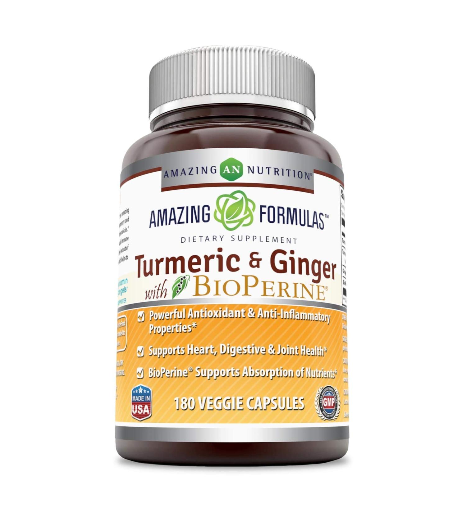 Buy Amazing Nutrition Turmeric & Ginger 750mg with BioPerine - 180 Vegan Capsules - Buy Online on GoSupps.com