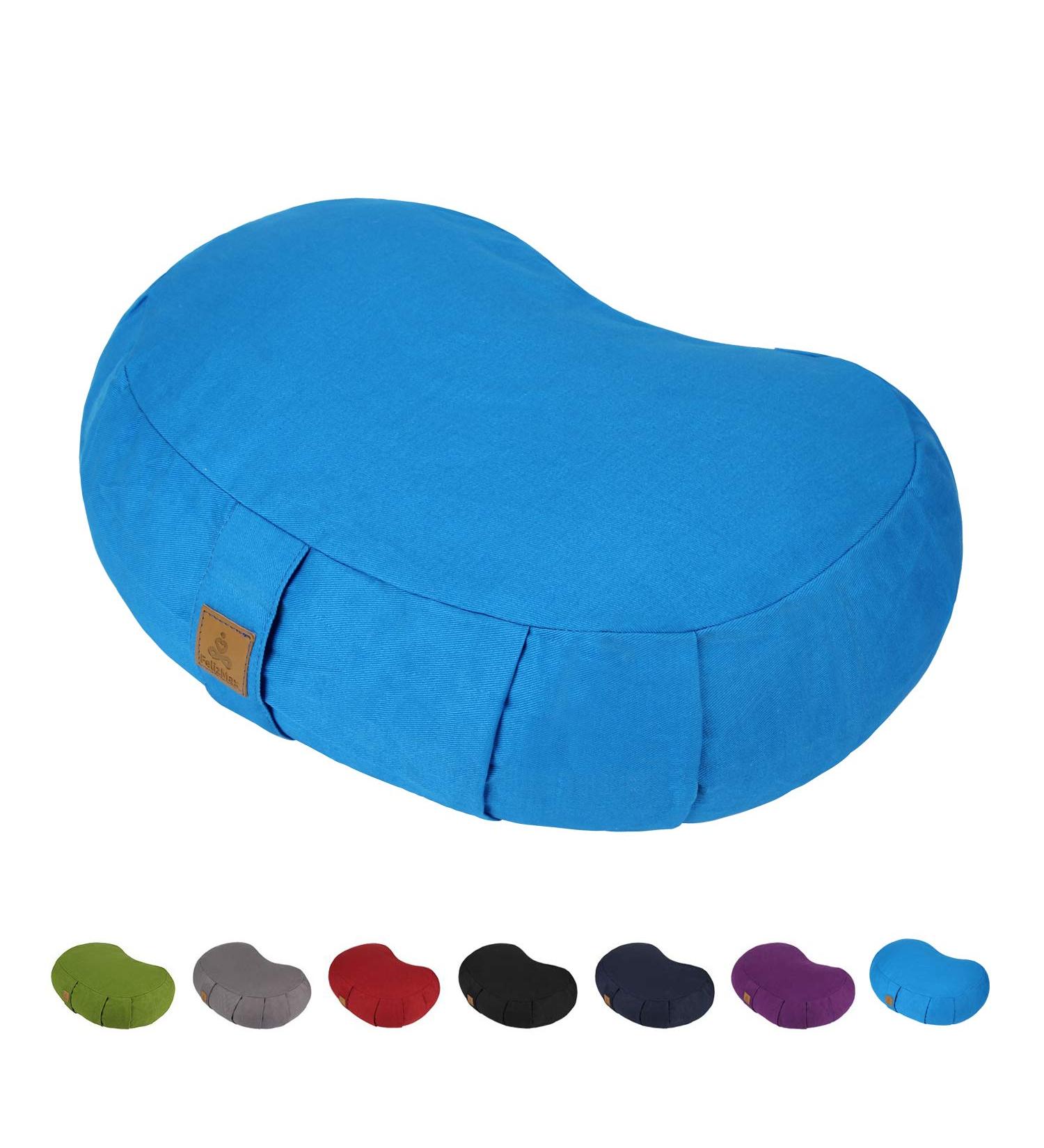 FelizMax Crescent Zafu Meditation Pillow with Zippered Organic Cotton Cover - Large Sky Blue - Buy Online on GoSupps.com