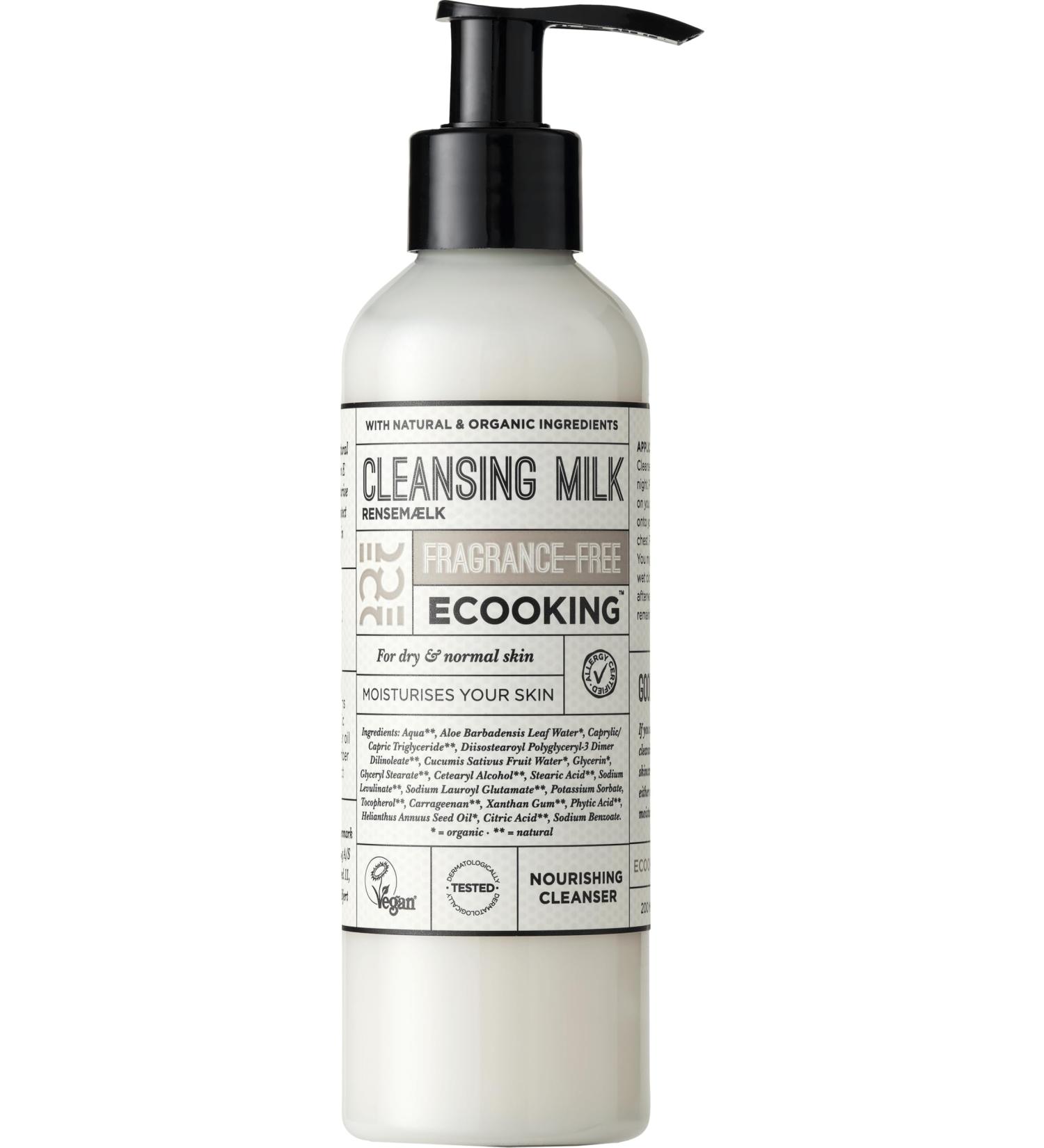 Ecooking Fragrance-Free Cleansing Milk 200ml - Gentle Milk Cleanser for All Skin Types - Nourishing & Moisturizing Facial Cleanser without Scent - Safe and Effective Without Fragrance - Buy Online on GoSupps.com