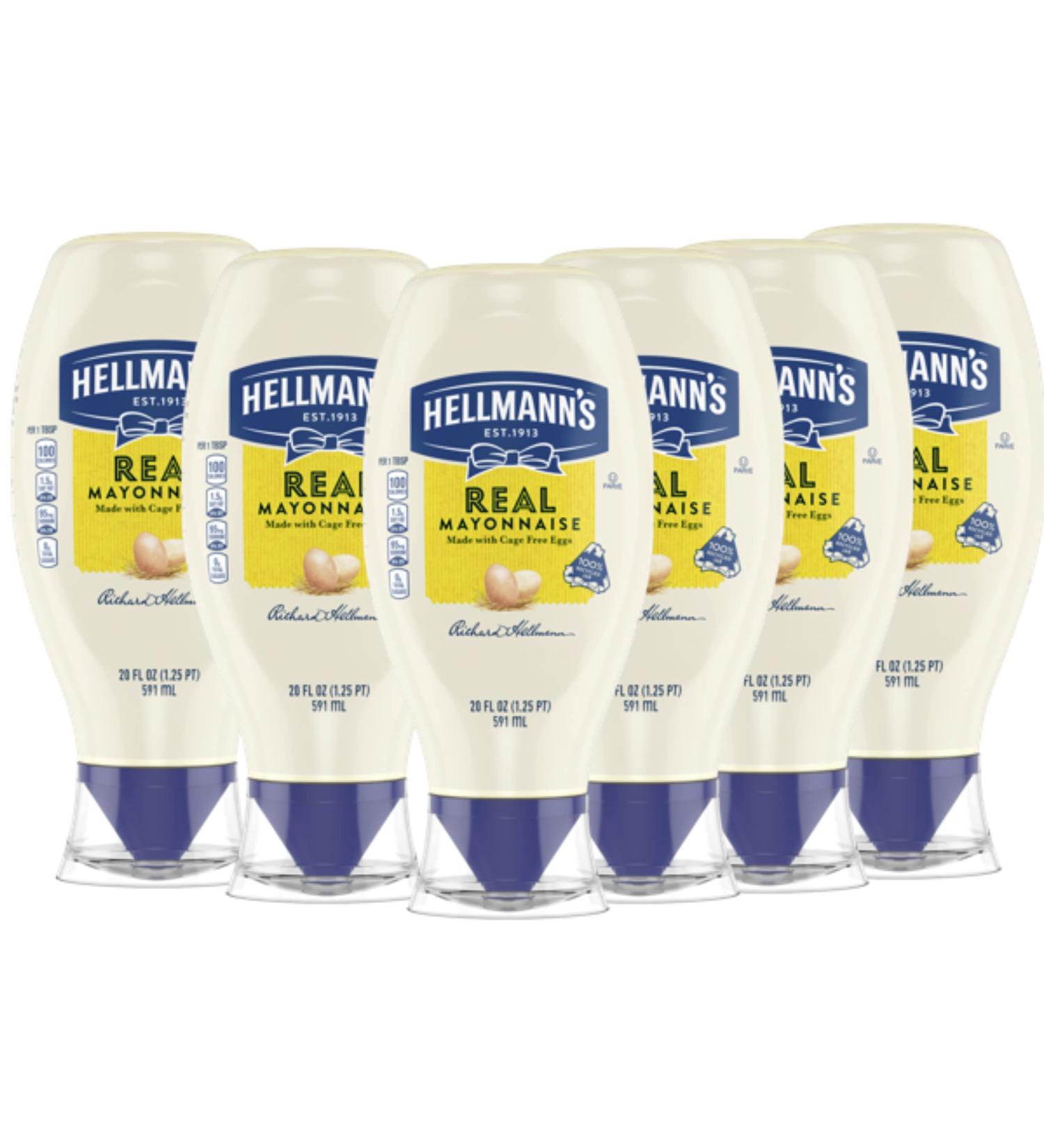 Hellmann's Real Mayonnaise 20 oz Squeeze Bottle - Pack of 6 | Gluten Free, Made with 100% Cage-Free Eggs - Creamy Condiment - Buy Online on GoSupps.com