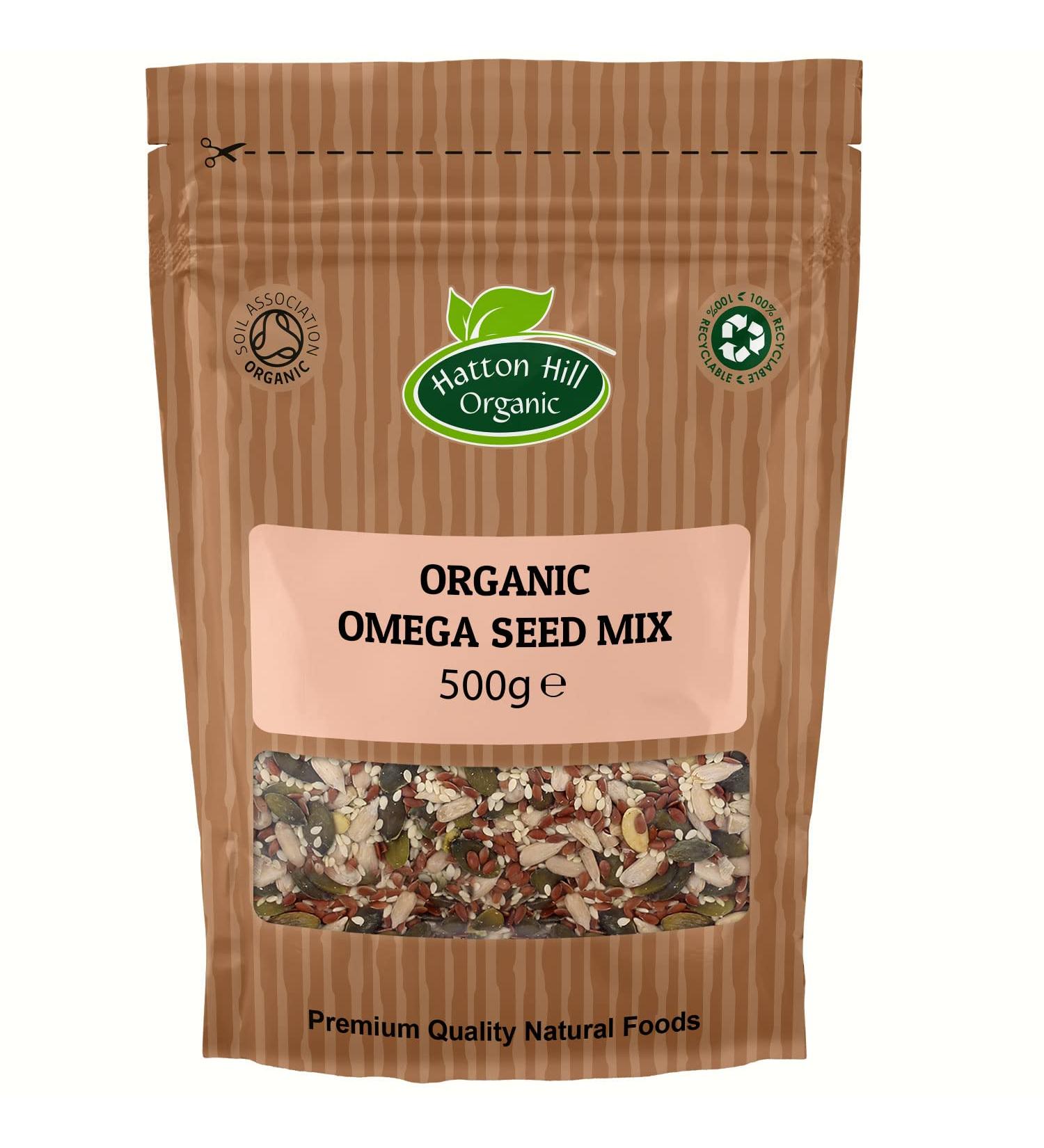 Organic Omega Seed Mix 500g by Hatton Hill | 4 Seeds Mix with Pumpkin Sunflower Sesame and Flax Whole Raw Seeds Blend Non-GMO Vegan - Buy Online on GoSupps.com